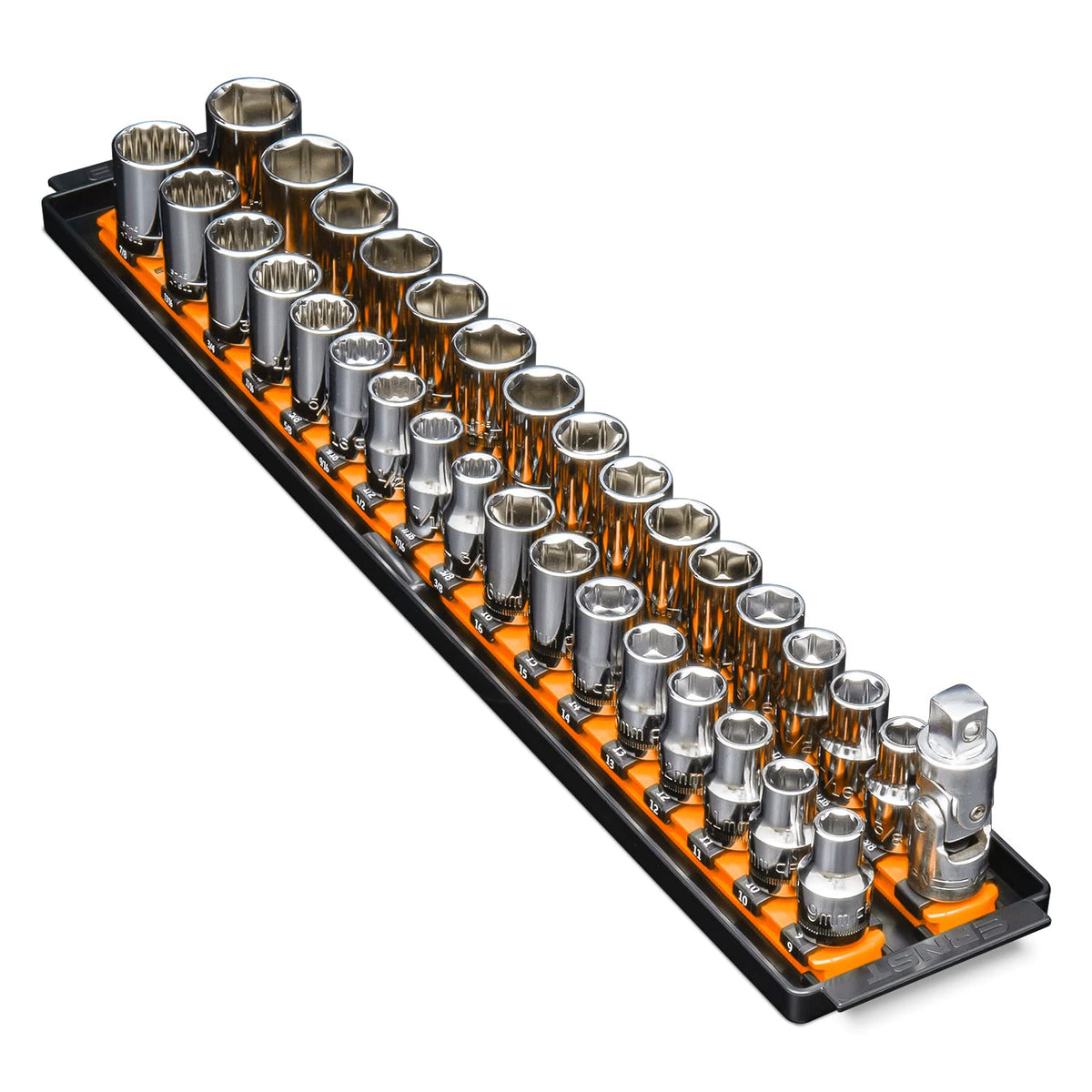 Ernst Manufacturing 8488 Socket Boss, Premium 2-Rail, 1/2 Inch-Drive Socket Organizer, 18-Inch, Orange
