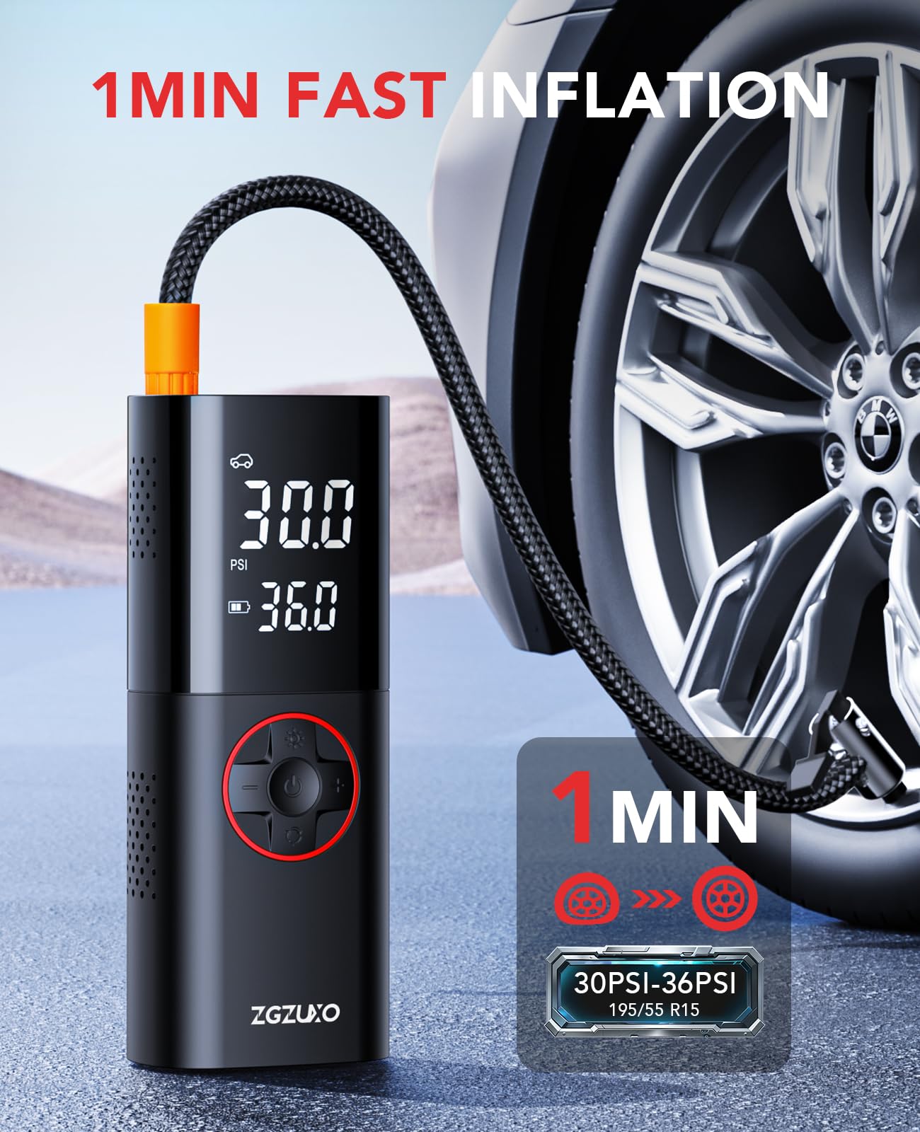 Zgzuxo Tire Inflator Portable Air Compressor, Rechargeable Air Pump For Car Tires, 150Psi Portable Tire Inflator For Car, Cordle