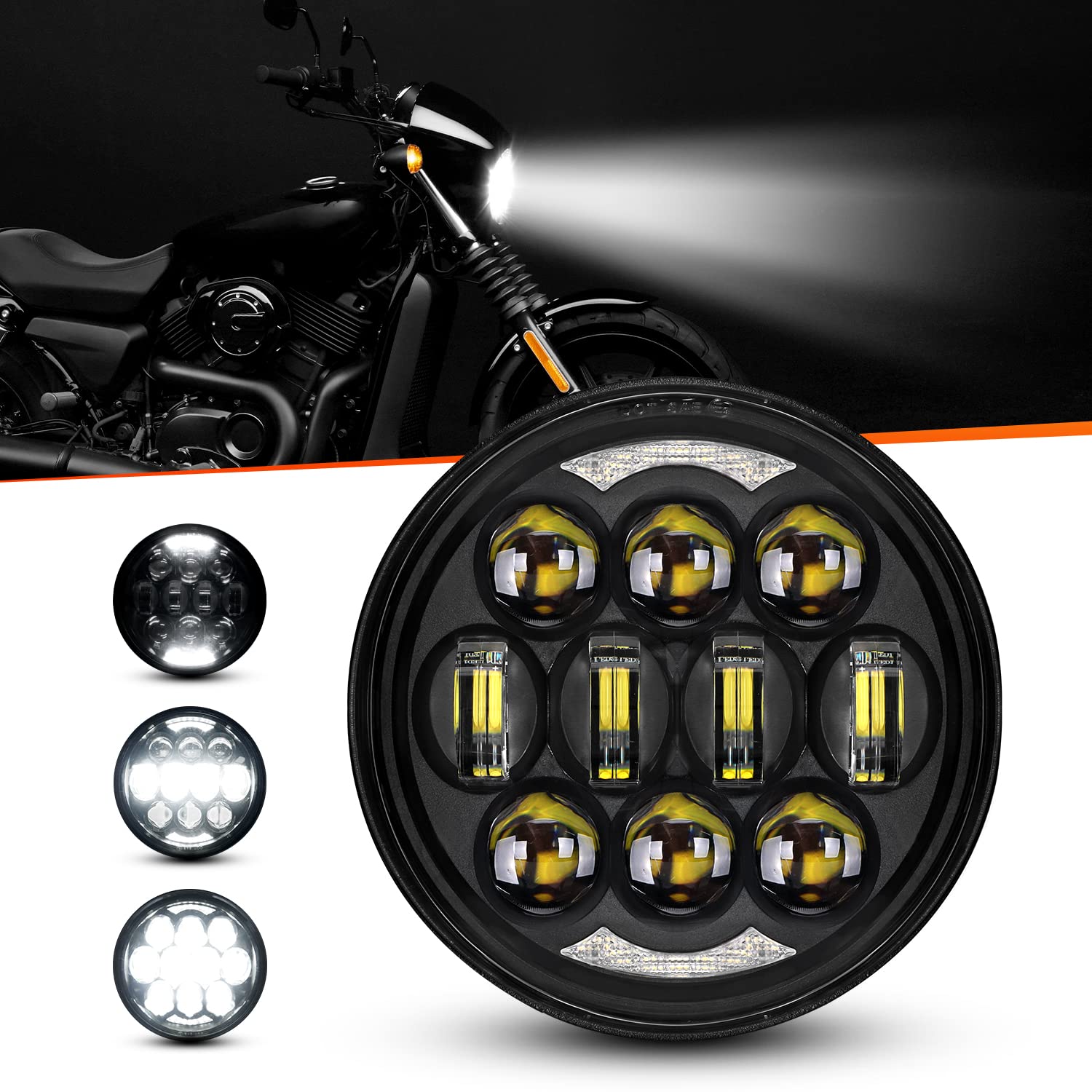 DOT Approved 80W 5-3/4'' 5.75'' Round LED Projection Headlight Compatible with Dyna Street Bob Super Wide Glide Low Rider Night