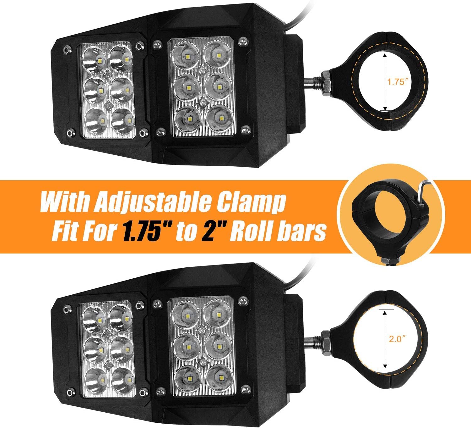 Utv Offroad Led Spot Light Side Rear View Mirrors For 1.75-2 Inch Roll Bar Cage Compatible With Polaris Rzr Xp 900 1000 Can Am X3 Yamaha Rhino Honda Pioneer Talon Kawasaki Teryx Include Light Switch