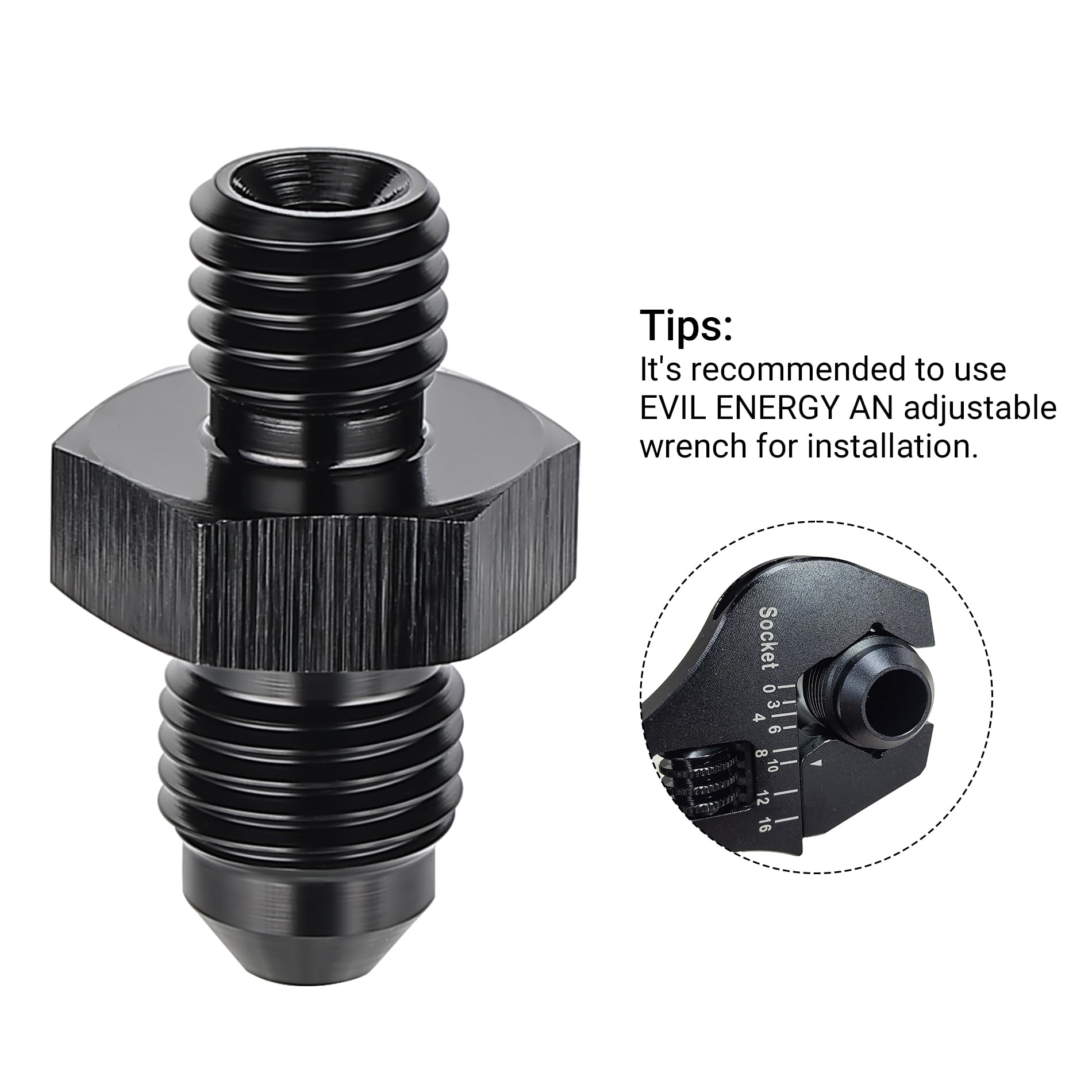 Evil Energy 3An Male Flare To M8 X 1.25Mm Male Metric Fitting Adapter Aluminium Alloy 2Pcs