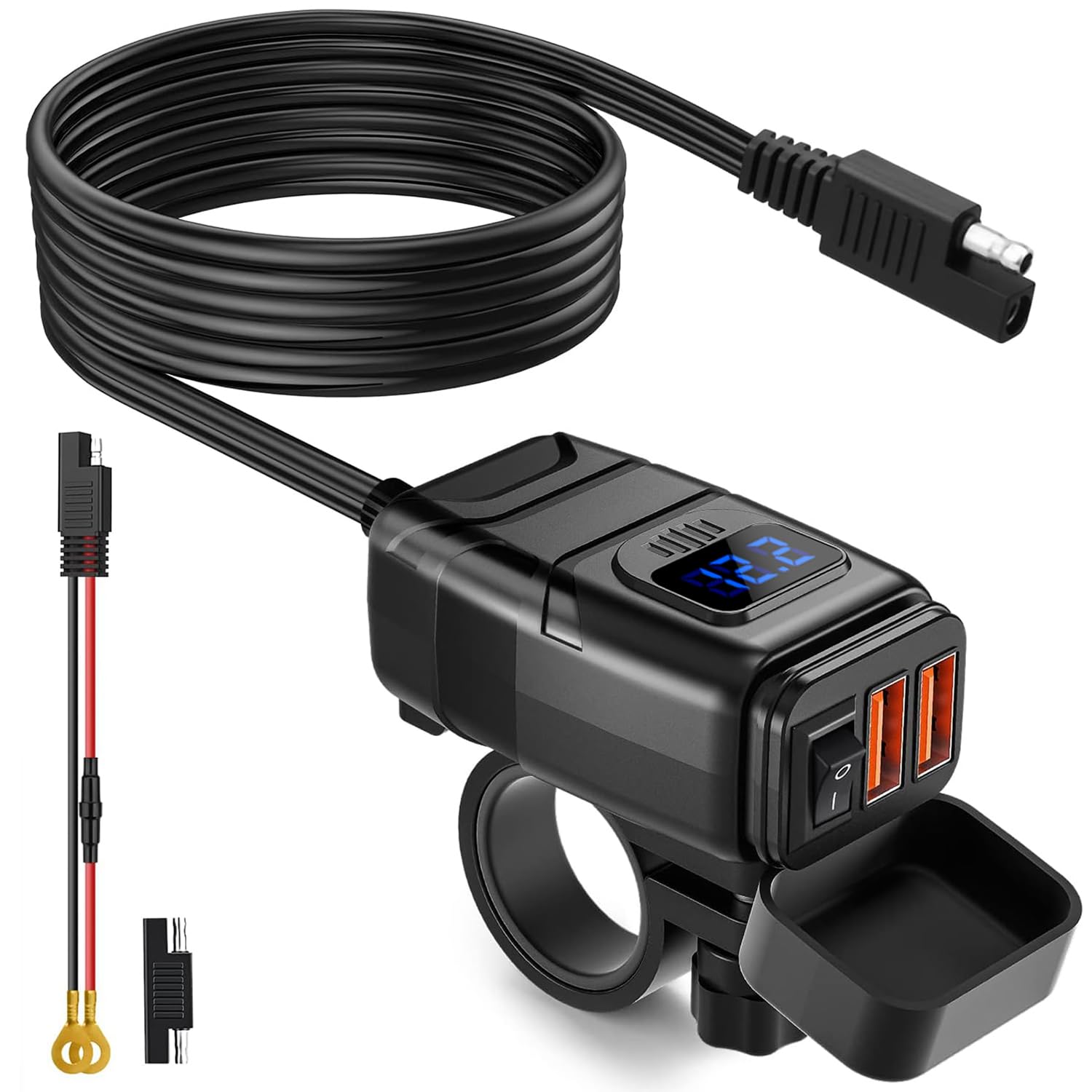 Extractme Motorcycle Usb Charger, 6.8A Quick Charge 3.0 Dual Usb Motorcycle Phone Charger With Voltmeter & On/Off Switch, Waterp