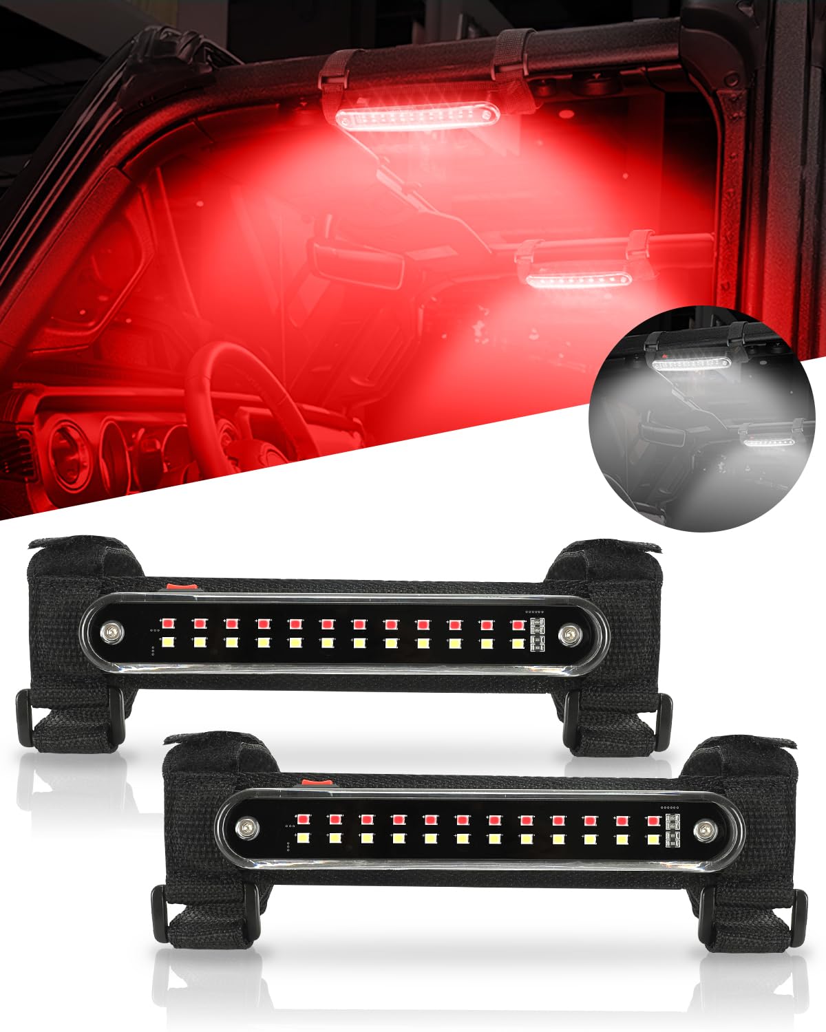 Sunpie Led Dome Light For Utv Sxs, Universal Roll Bar Interior Lights W/White&Red Compatible With Polaris(Rzr/Ranger/General) Ta