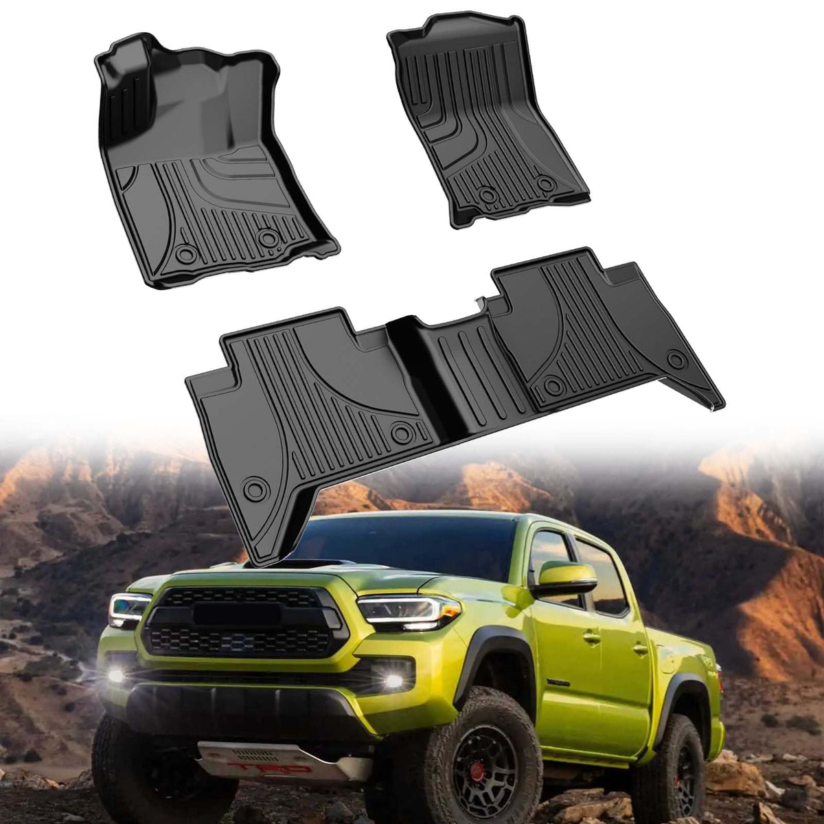 Aomsazto Floor Mats Fit Toyota Tacoma 2018-2023 (Only For Double Cab And Automatic), Tpe All Weather Custom Fit Floor Liner For
