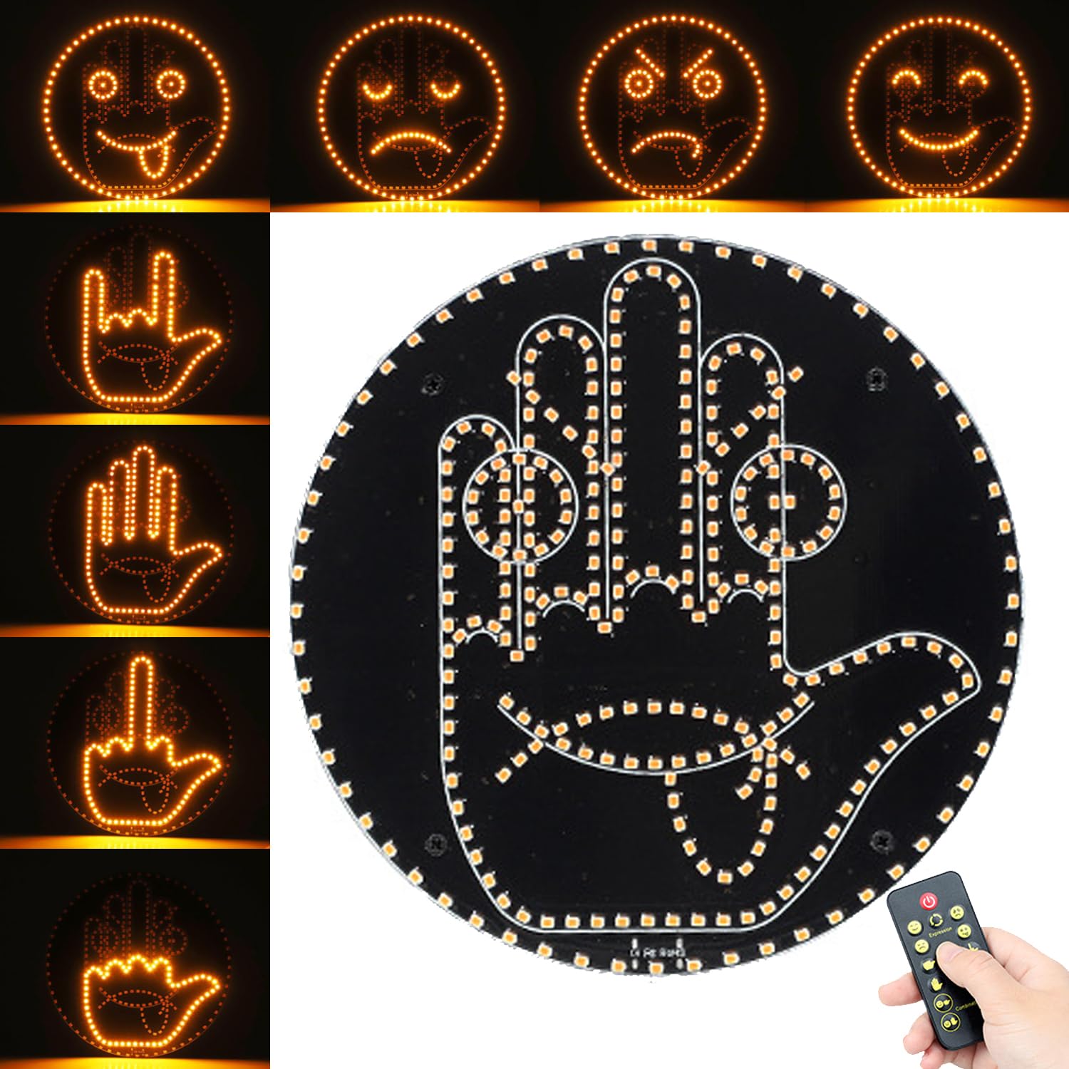 Finger Car Light with Remote 4 Emojis and 4 Gestures Cool Car LED Sign Road Rage LED Sign for Car Fun Car Gadgets Truck Accessor