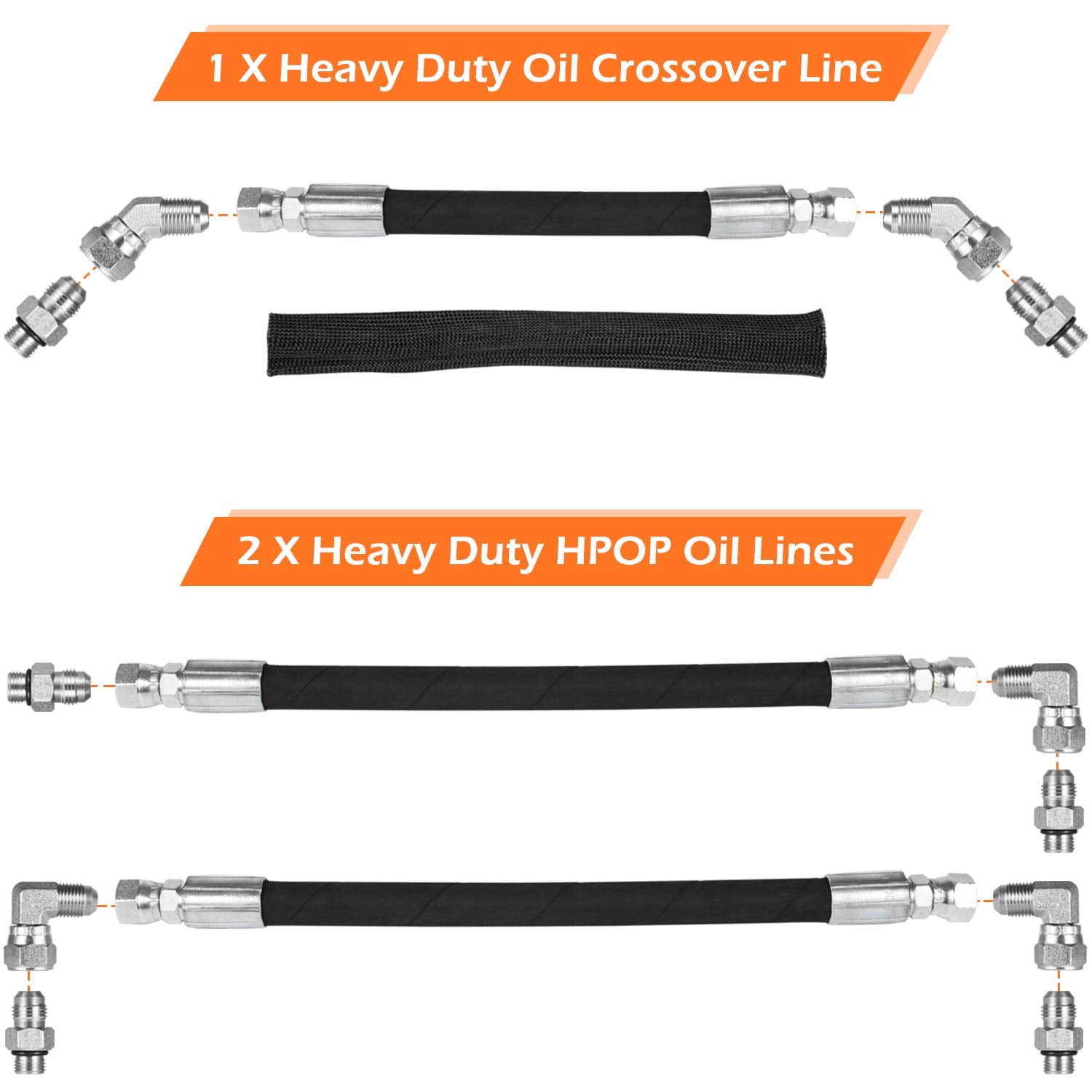 High Pressure Oil Pump HPOP Hoses Lines Kit & Crossover Line for 1999-2003 Ford 7.3L Powerstroke Diesel F250 F350 F450 F550 F650