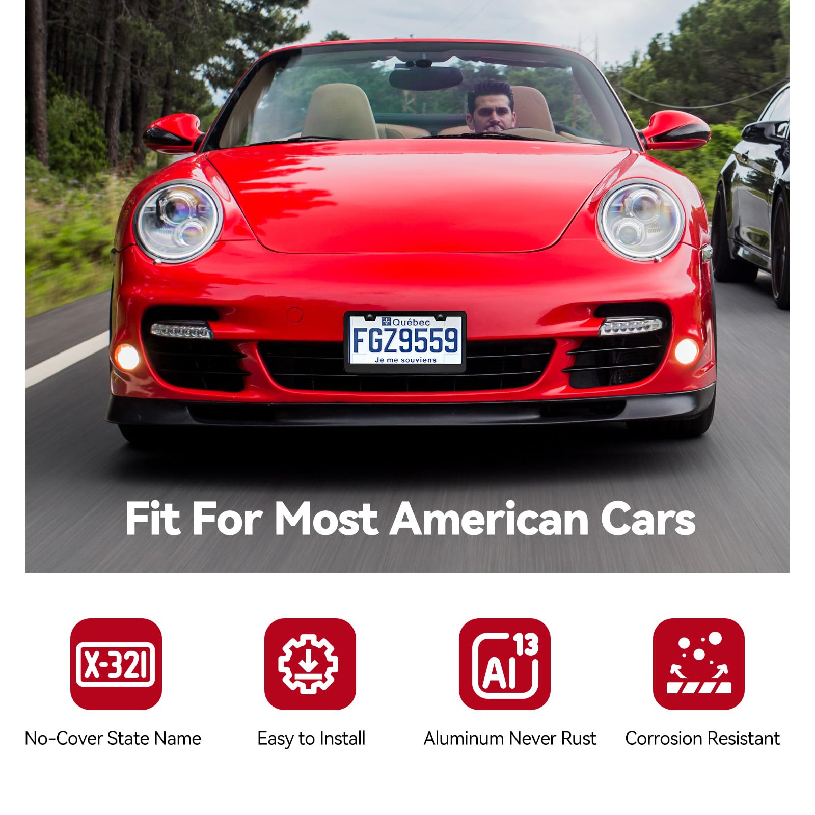 Ohuhu Matte Aluminum License Plate Frame With Black Screw Caps, 2Pcs 2 Holes Black Car Licenses Plate Covers Holders For Us Vehi