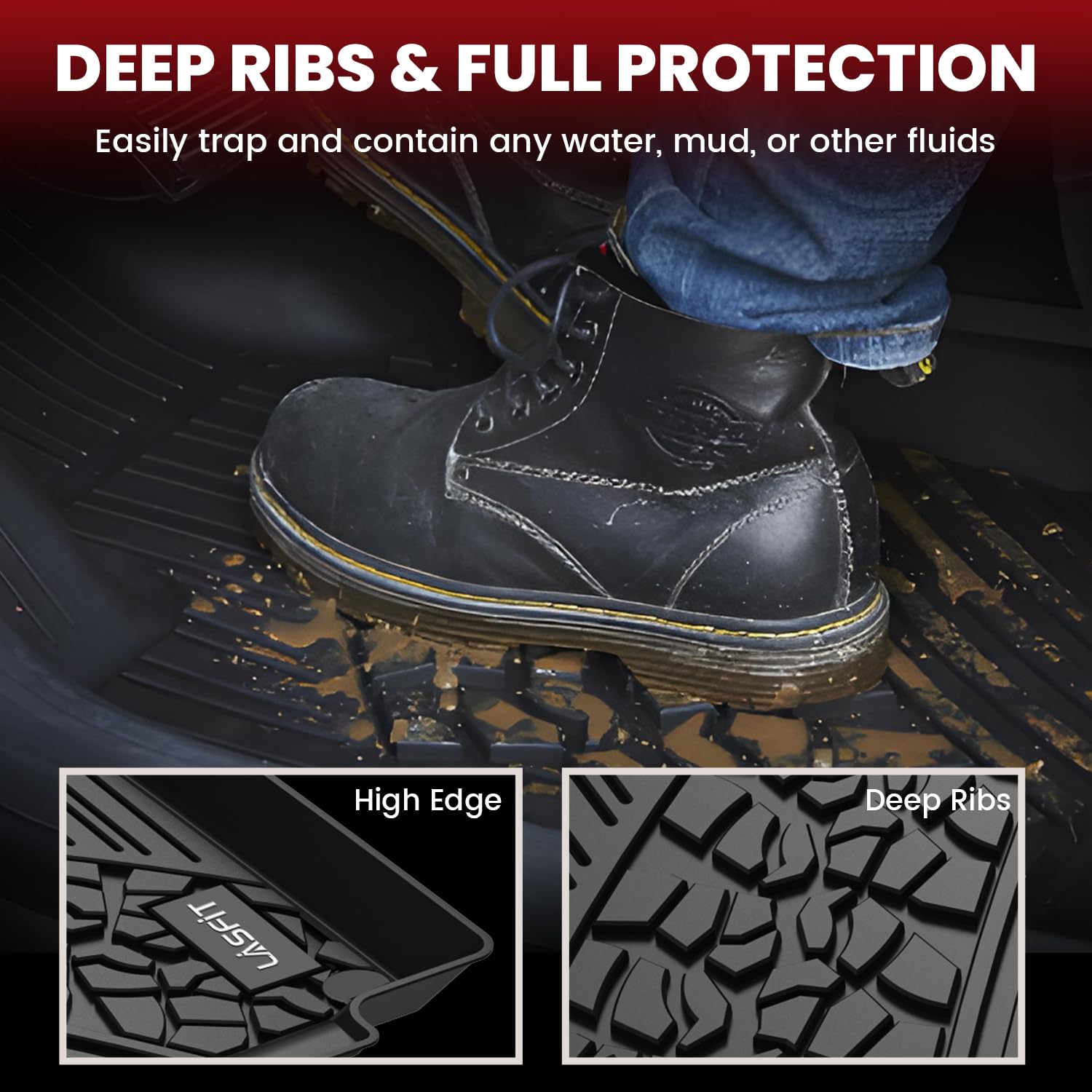 Lasfit Floor Mats For Jeep Cherokee 2015-2023 (Not Fit With Raised Dead Pedal) All Weather Tpe Custom Fit Car Mats Floor Liners