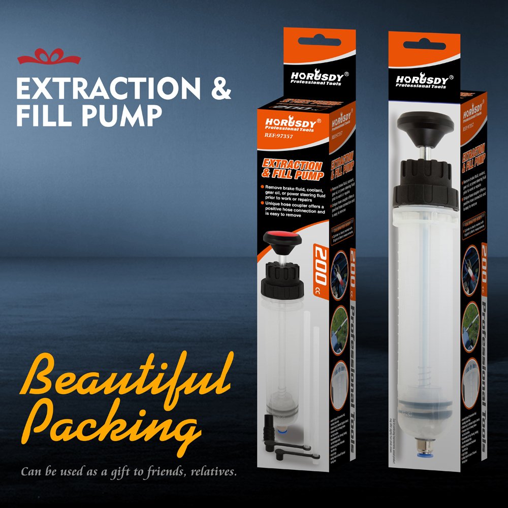 Horusdy 200Cc Fluid Extractor, Oil Extractor/Oil Syringe, Fluid Syringe Pump Manual Suction Vacuum Fuel Car Transfer