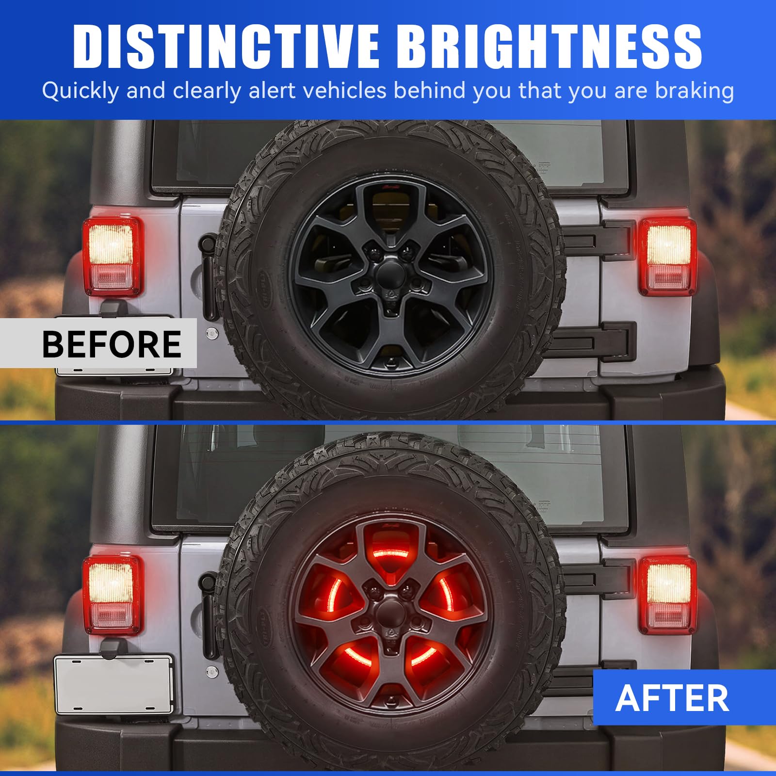 Suparee Spare Tire Brake Light Fit For Jeep Wrangler 2007-2017 Jk Jku Yj Tj, Plug And Play 4Th Third Brake Light Rear Led Ring W