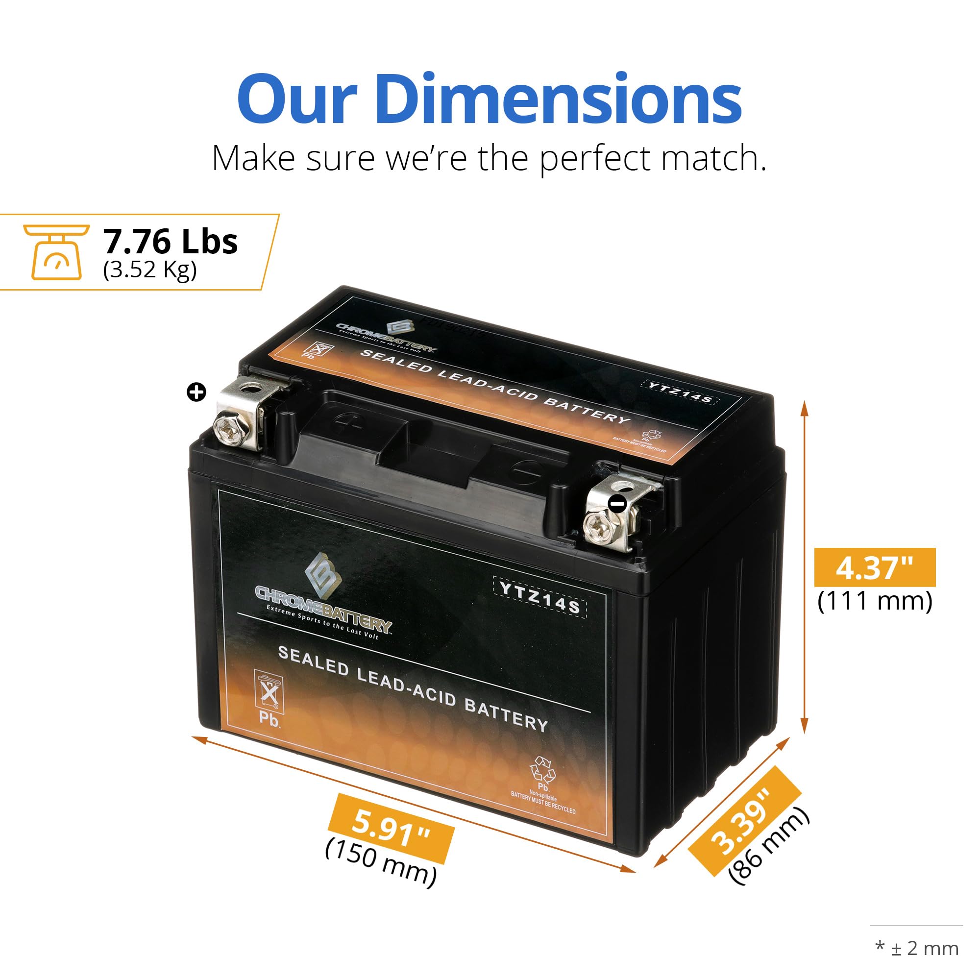 Cb Chromebattery Ytz14S Maintenance Free, 200Cca, Replacement Battery For Bmw, Honda, Suzuki, And Yamaha Motorcycles: 12 Volts,