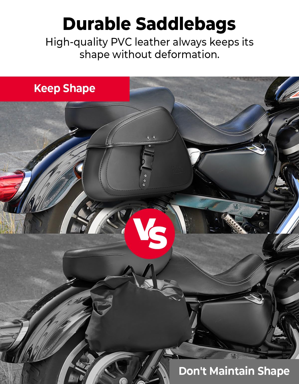 Kemimoto Motorcycle Saddlebags With Buckles, 16L Waterproof Throw Over Saddlebags, Pu Leather Saddlebags For Sportster Softail Dyna V-Star Shadow, Universal Motorcycle Accessories, Black