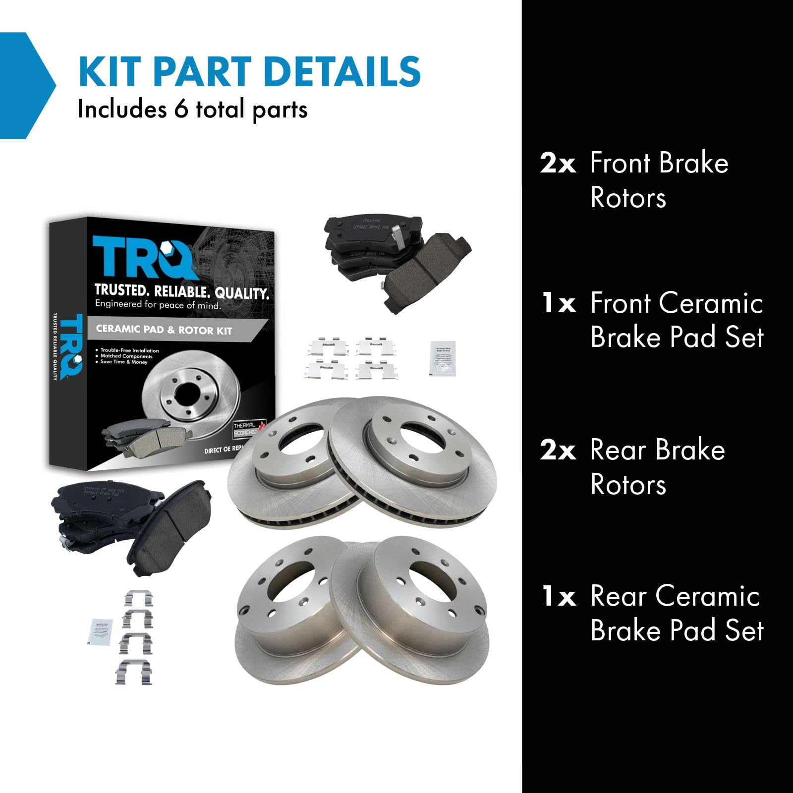 Trq Front And Rear Brake Pad & Rotor Kit Brake Pads Brake Rotor Ceramic Compatible With 2003 Hyundai Sonata 2002 Kia Optima