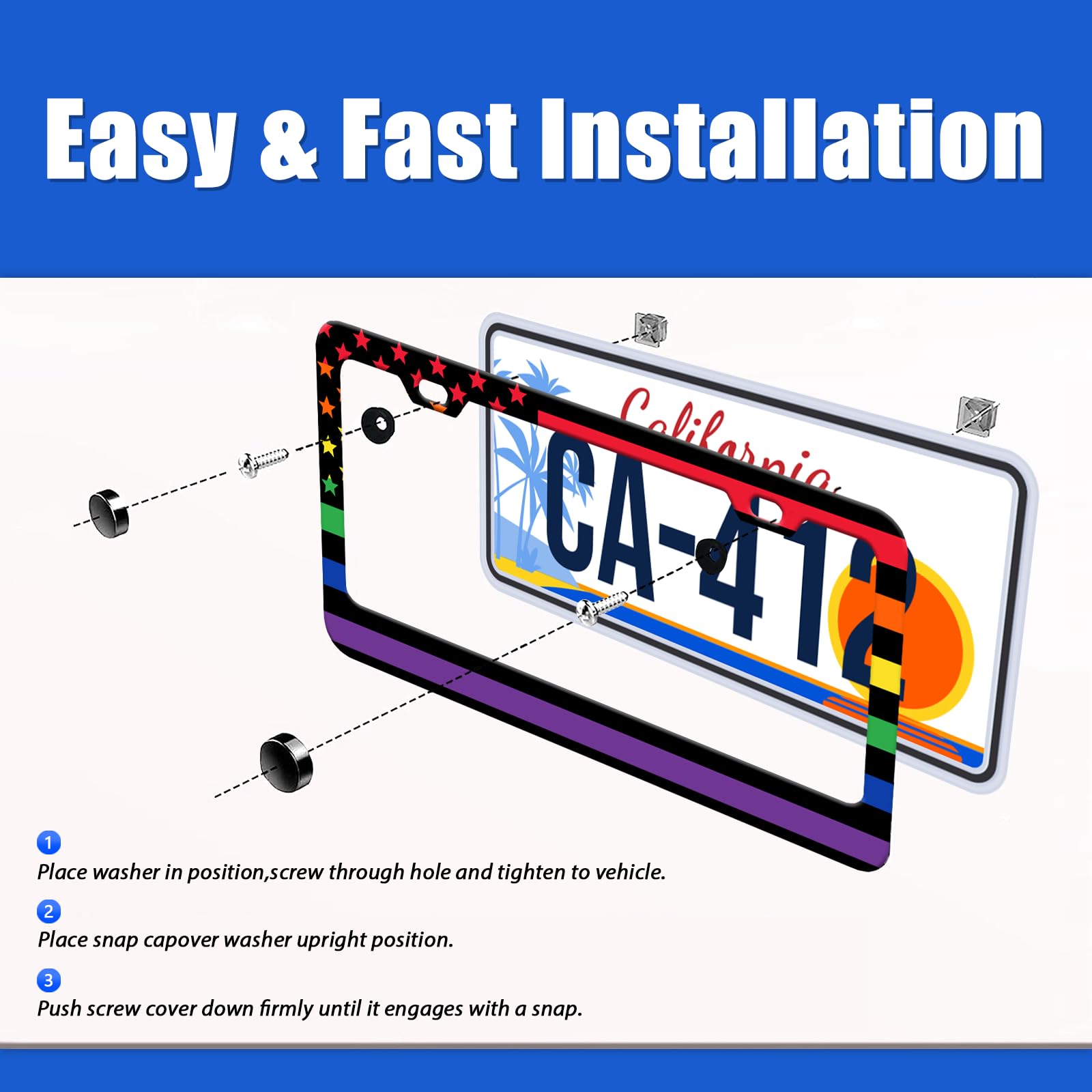 Gay Pride License Plate Frames Rainbow American Flag License Plate Holder for Car Decor Parts Stainless Steel License Plate Cove