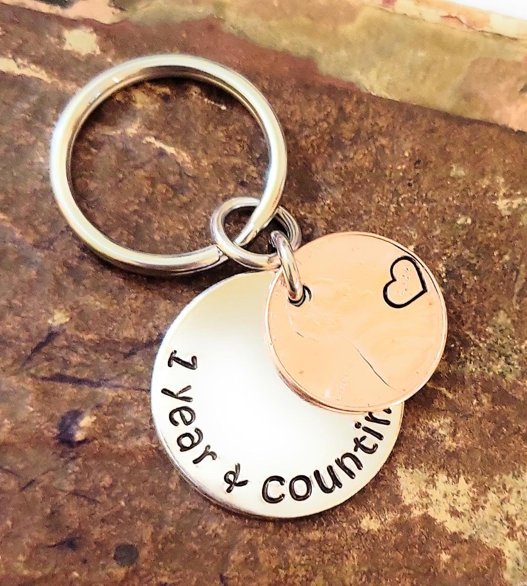 1 Year & Counting, 1St Anniversary Gift, Key Chain Gift, 2024 Lucky Copper Penny, Heart Stamp, Gift For Husband, Gift For Wife