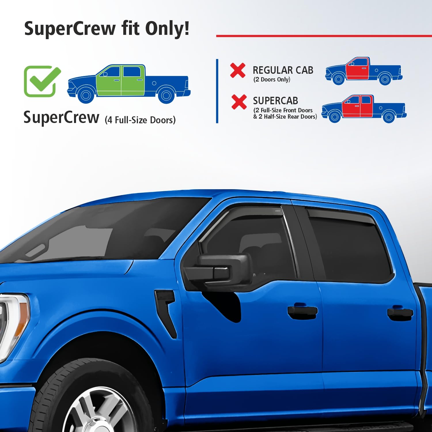 Goodyear Shatterproof In-Channel Window Deflectors For Ford F150 2021-2025 Supercrew, Rain Guards, Window Visors For Cars, Vent