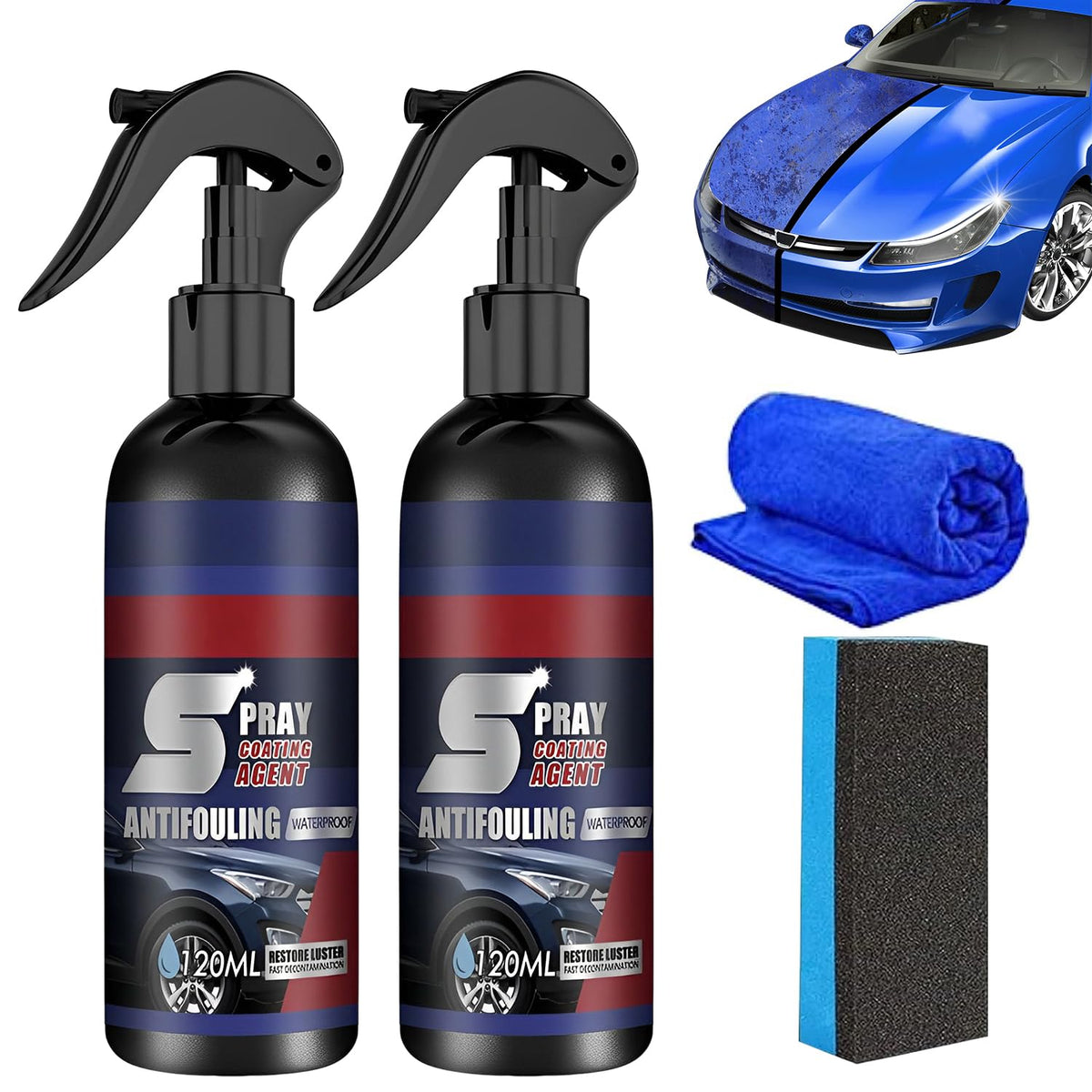 3 in 1 Ceramic Car Coating Spray,Multi-Functional Coating Renewal Agent,High Protection Quick Car Coating Spray Fast-Acting,Plas