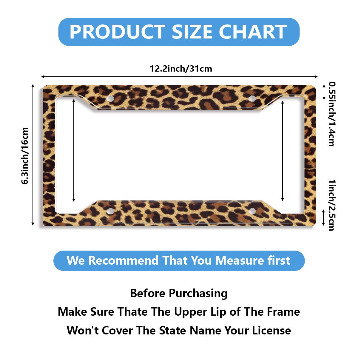 Personalized License Plate Frame Metal Aluminum Cute Cheetah Leopard Brown License Plate Cover Car Tag Holder With 4 Holes And Screws For Women Men Auto For Usa Canada Vehicles Standard (12X6)