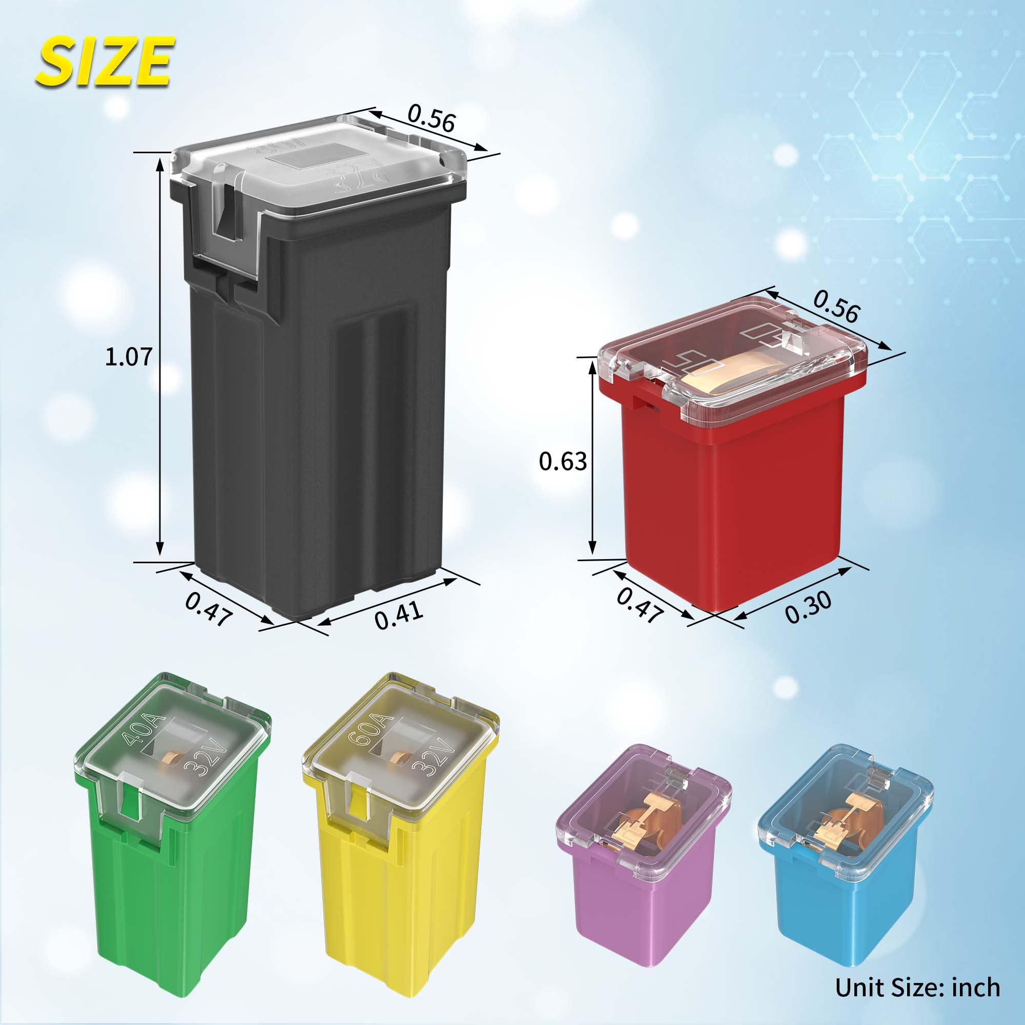 Joinfworld 36 Pcs Jcase Fuse Automotive Tall/Standard And Low Profile Jcase Box Shaped Fuses Assortment Kit (20A, 30A, 40A, 50A,