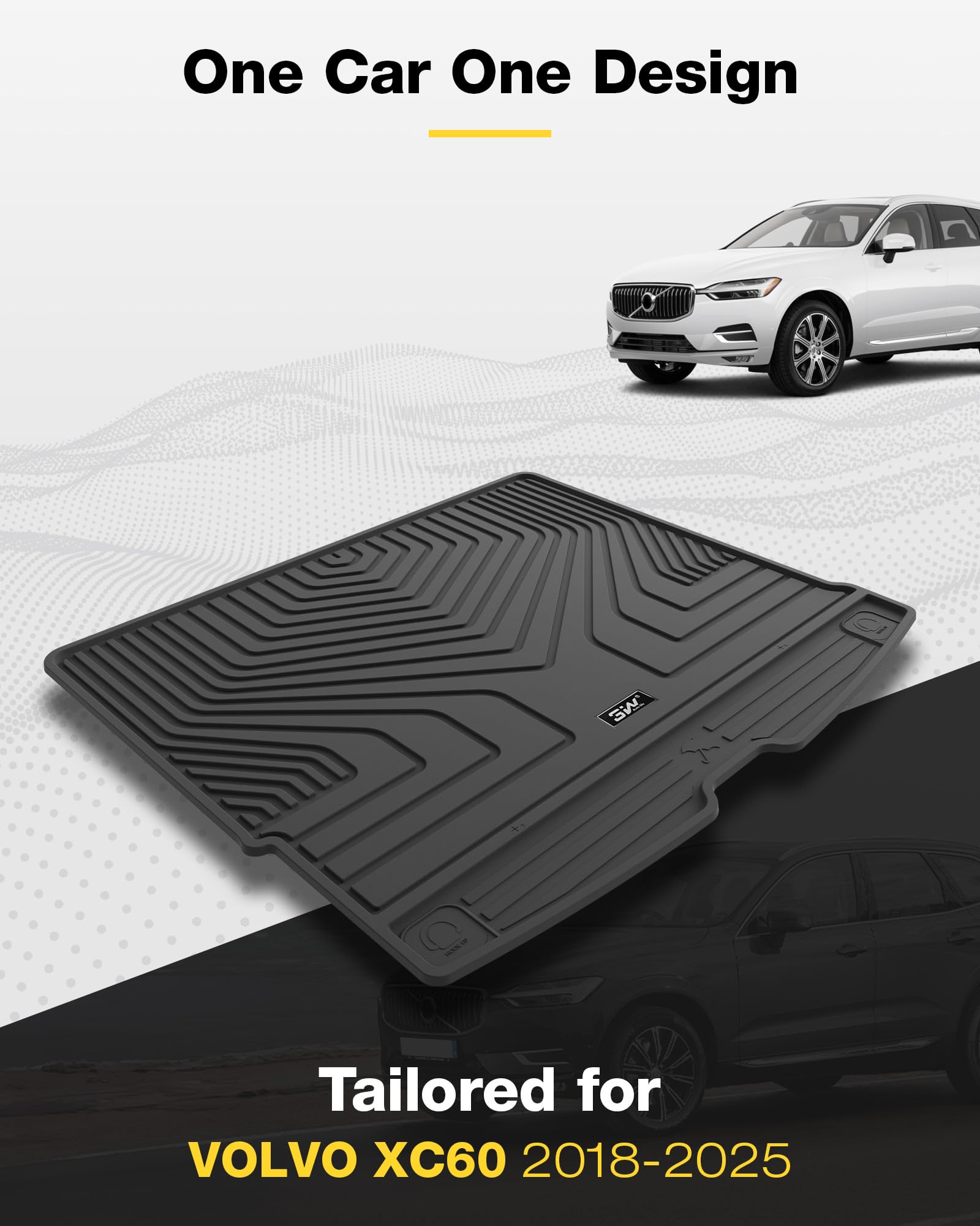 3W Cargo Liner Fit Volvo Xc60 2018-2024 2025 Tpe All Weather Custom Fit Volvo Xc60 Tunk Mat Accessories Black