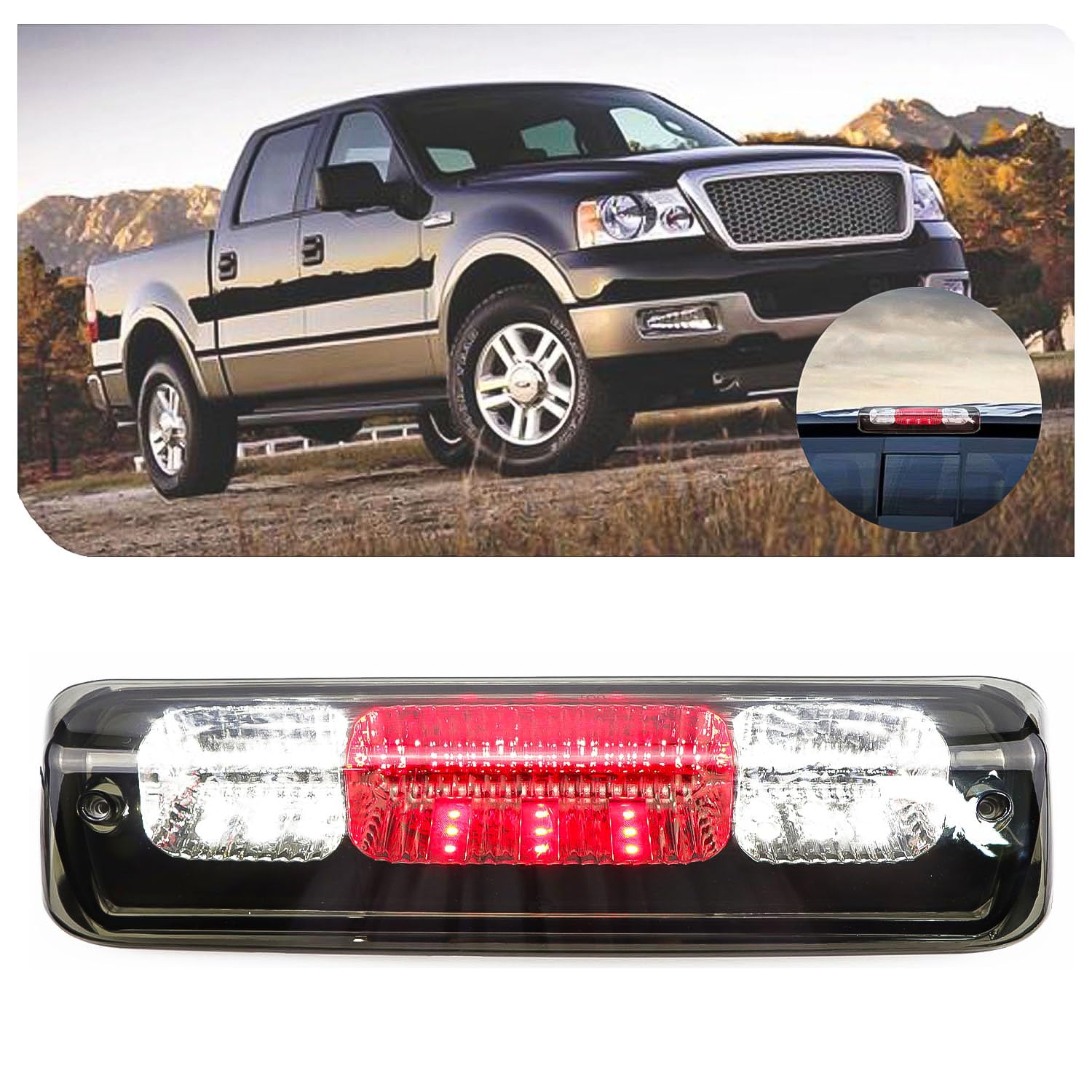 3Rd Brake Light Cargo Light Rear Brake Light Fit For Ford F150 (2004-2008), For Ford Explorer Sport Trac (2007-2010), For Lincoln Mark Lt (2006-2008) For 7L3Z13A613B (Chrome Housing Smoke Lens)