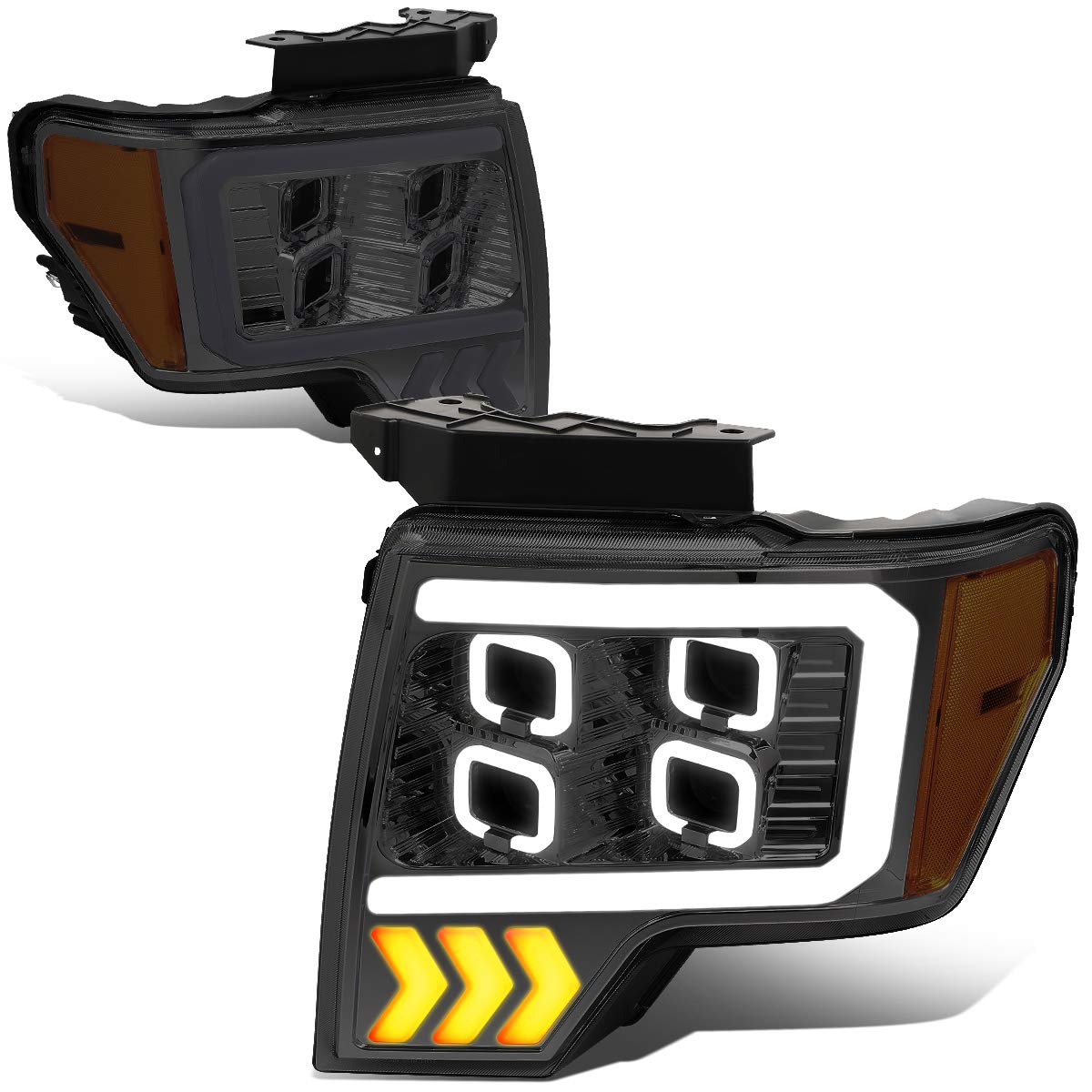 Dna Motoring Hl-Lb-T8-F15009-Sm-Am Pair Auto Update Led Effect Drl Quad Projector Headlight Replacement For 09-14 F150