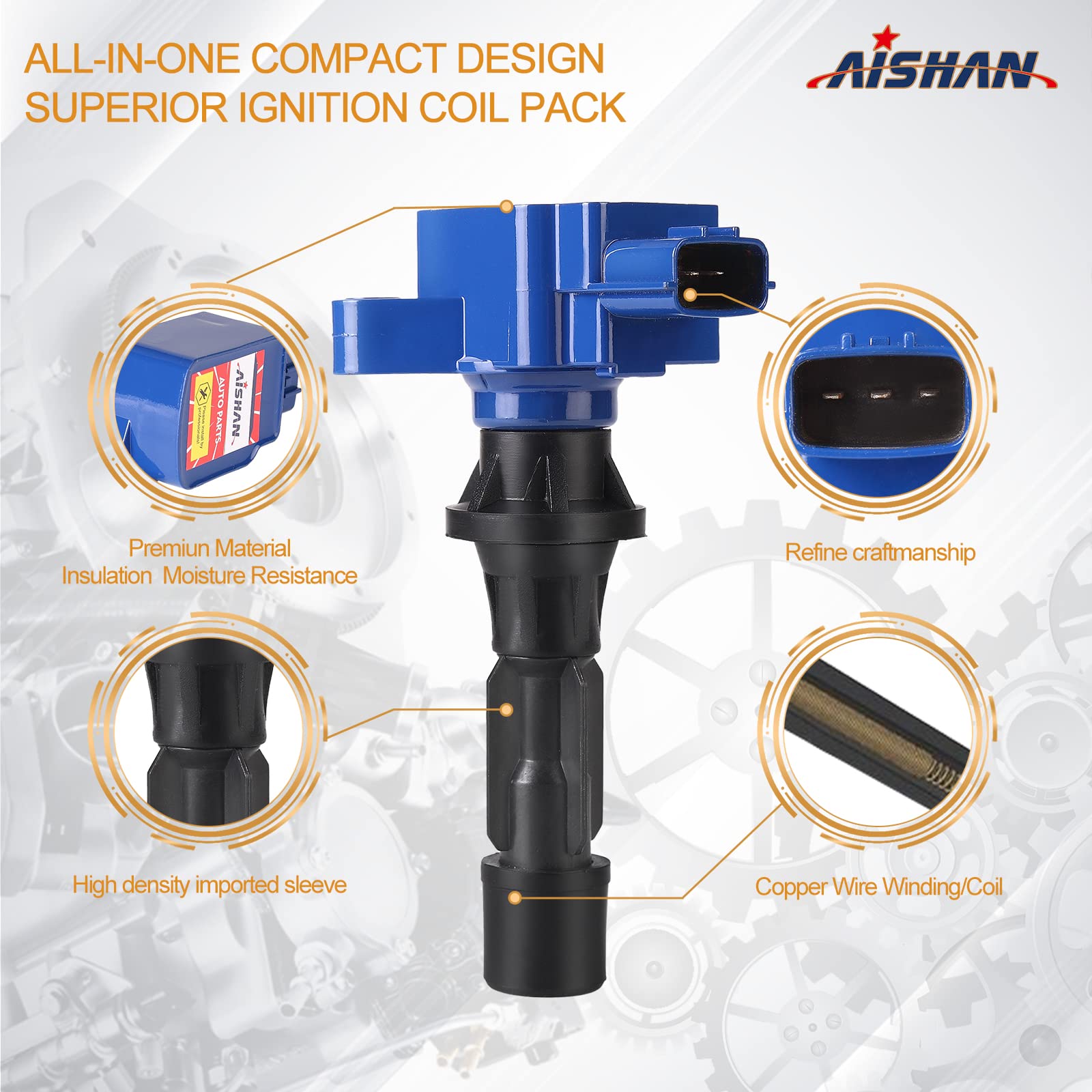 Aishan Set Of 4 Ignition Coil Pack Compatible With Mazda 3 2006-2013, For Mazda 6 2006-2013, Cx-7 2007-2012, Mx-5 Miata 2006-201