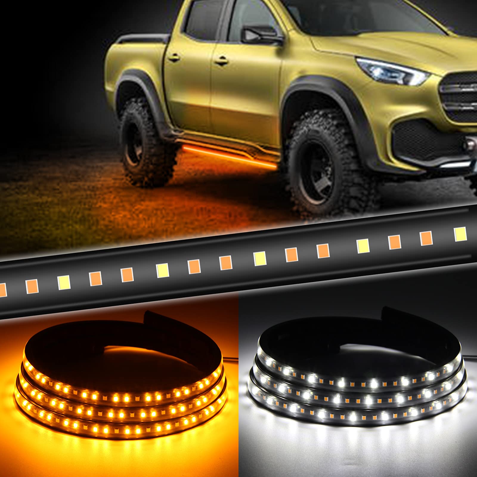 Opl5 Truck Led Running Board Lights Amber Turn Signal Lights Sequential Side Maker Lighting Kits With 2Pcs 48 Inch White Courtes