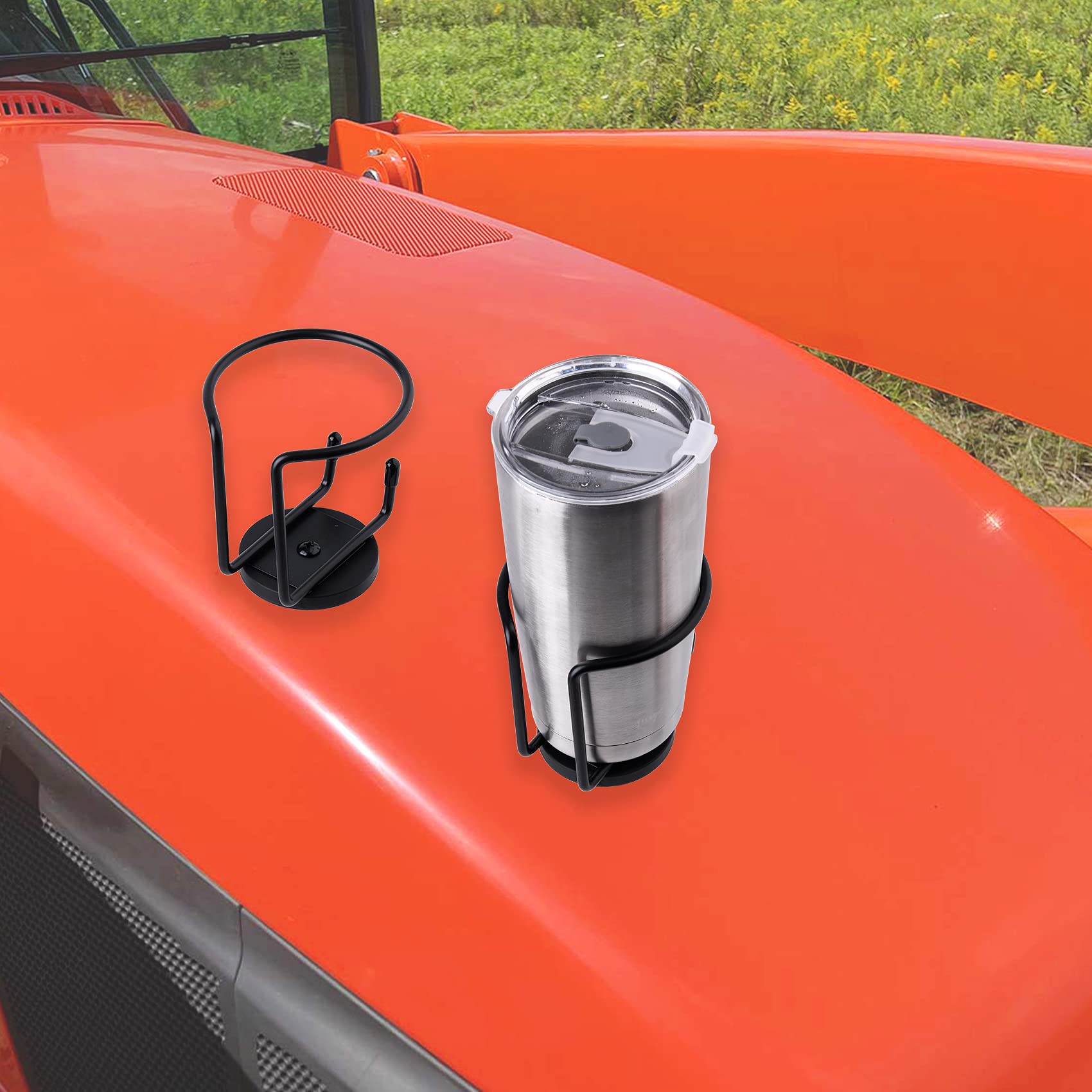 LEKUSHA Magnetic Cup Holder, Black Drink Holder for Tractor, Truck, Mower, Car, Treadmill - Horizontal Surface Mount, Pack of 2