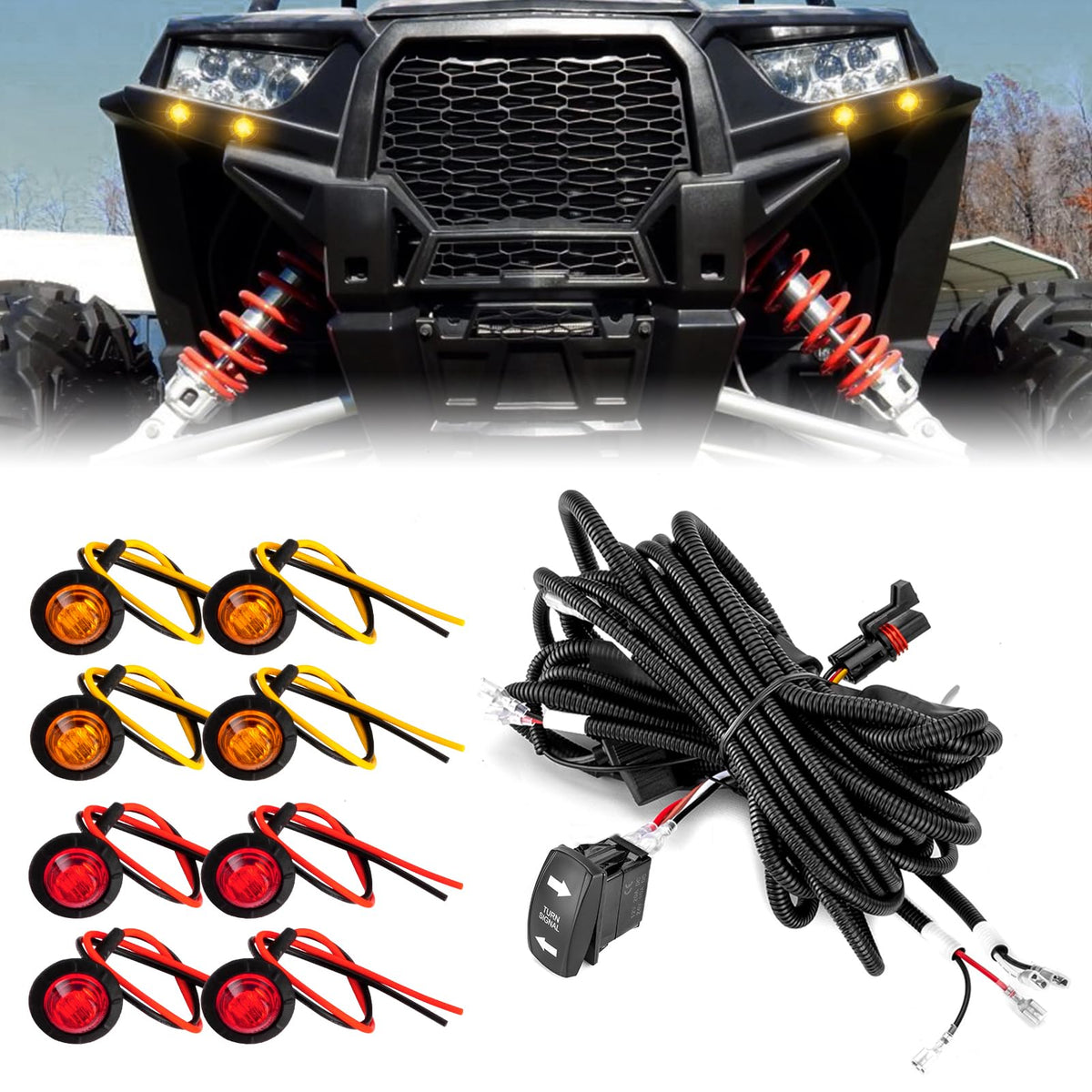 Weisen Plug & Play Turn Signal Kit With Pulse Power Bar Plug Connector Relay Fuse, 20Awg 12V/24V 8 Turn Signal Light & Rocker Switch Compatible With All Polaris Rzr Ranger General Pulse Bus Bar Can Am