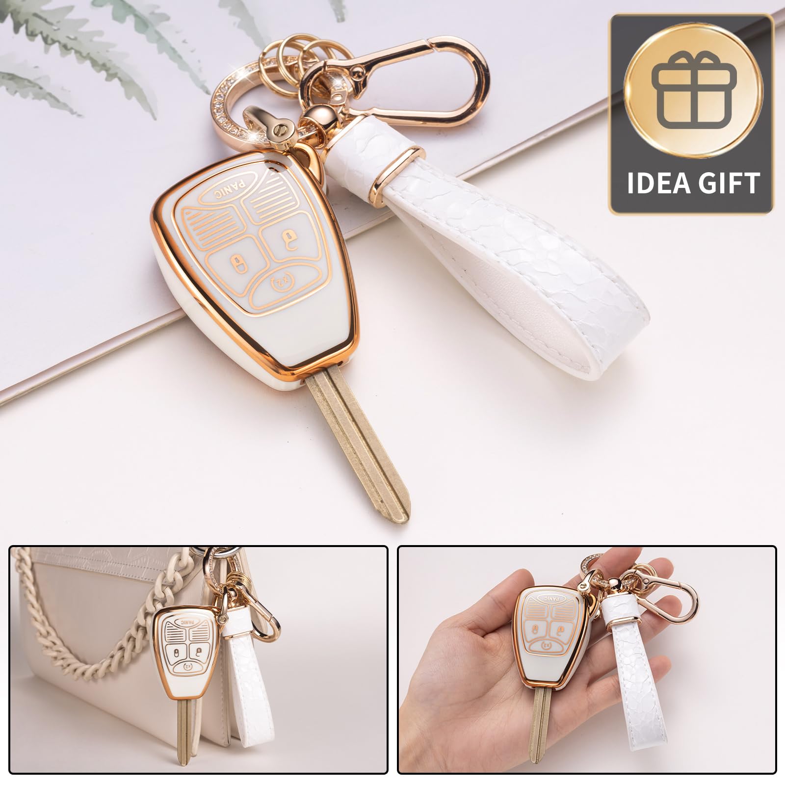 Cacarlike For Jeep Key Fob Cover With Jeep Keychain, Car Key Fob Case Compatible With Jeep Wrangler Compass 2007-2018/Dodge Ram