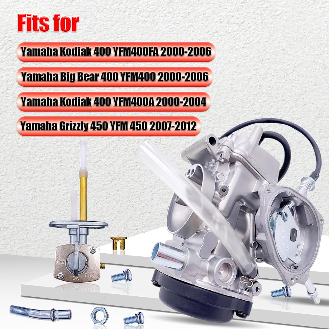 Yfm400 Carburetor Fits For Yamaha Grizzly 450 Carb Yfm450 Yfm 450 Big Bear 400 2X4 4X4 Yfm400 With Fuel Tank Switch Valve Petcock