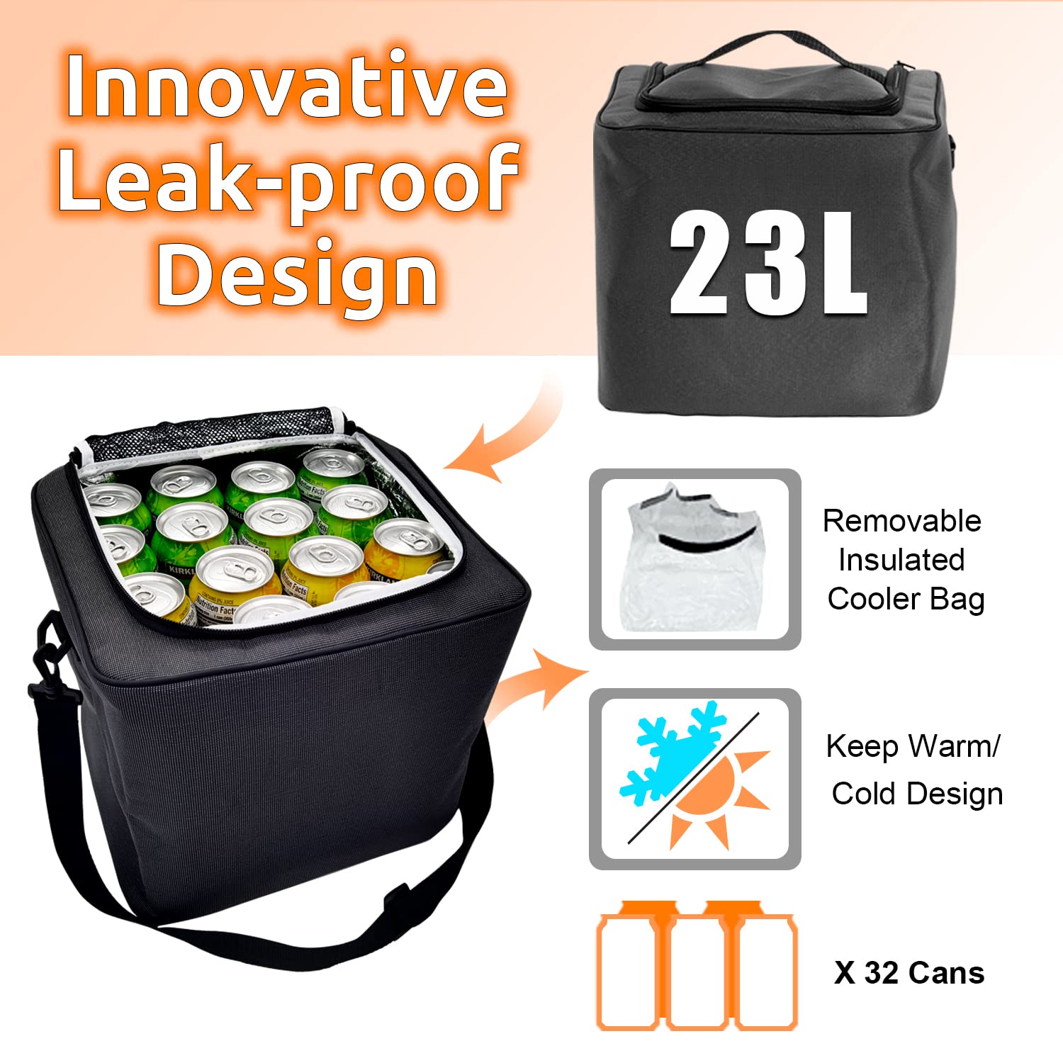 Earond Collapsible Trunk Organizer With Insulated Leakproof Cooler Bag,Removable Lid,Adjustable Securing Straps,3 Compartments T