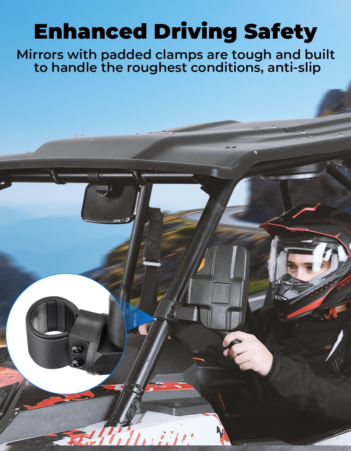 Kemimoto Utv Side Mirrors And Center Mirror With 1.6 To 2 Roll Bar Cage, Adjustable Rear View Side Mirrors Compatible With Polaris Rzr, Zforce, Commander Maverick X3, Viking, Rhino, Teryx