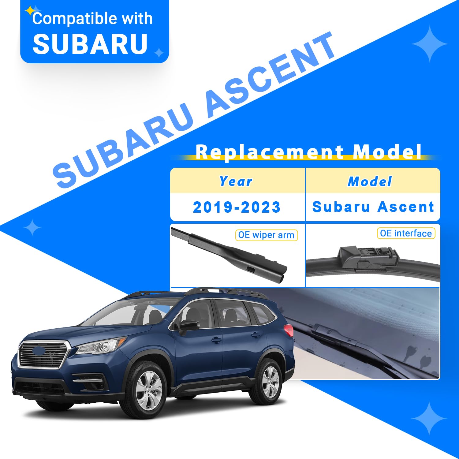 Raintok Windshield Wiper Blades Replacement For Subaru Ascent 2019 2020 2021 Original Factory Quality Front Rear Wipers Blade Se