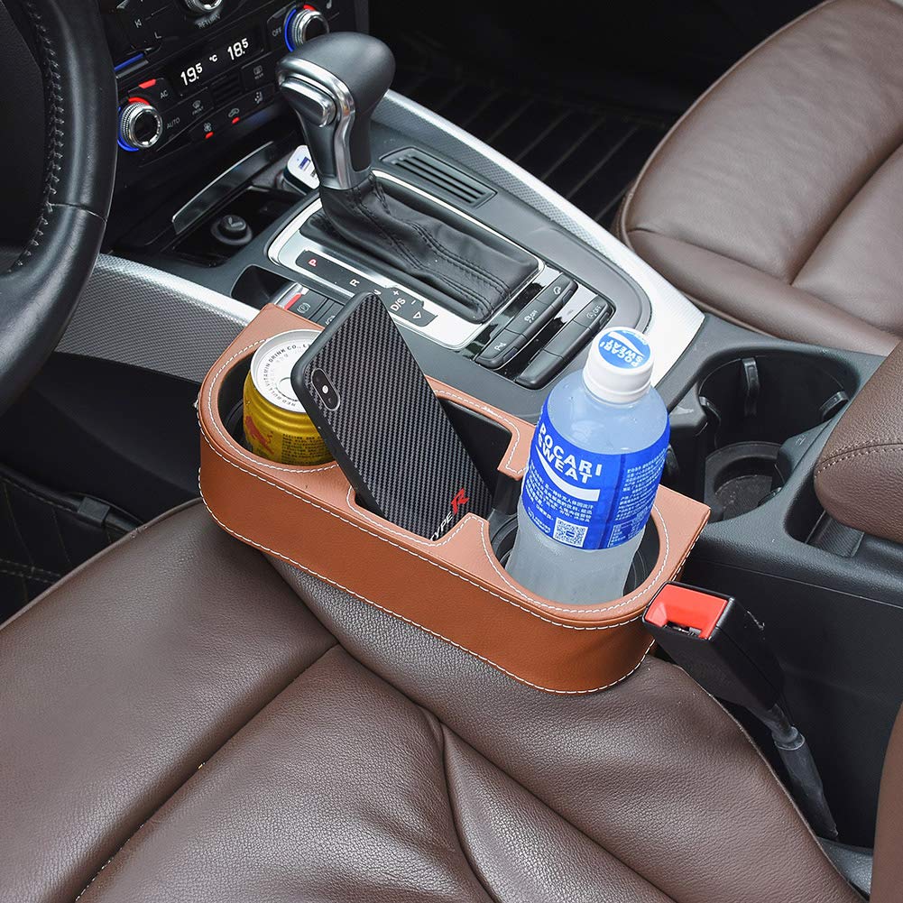 Atmomo Brown Multifunctional Car Cup Holder Car Seat Organizer Gap Filler Bottle Phone Storage Organizer