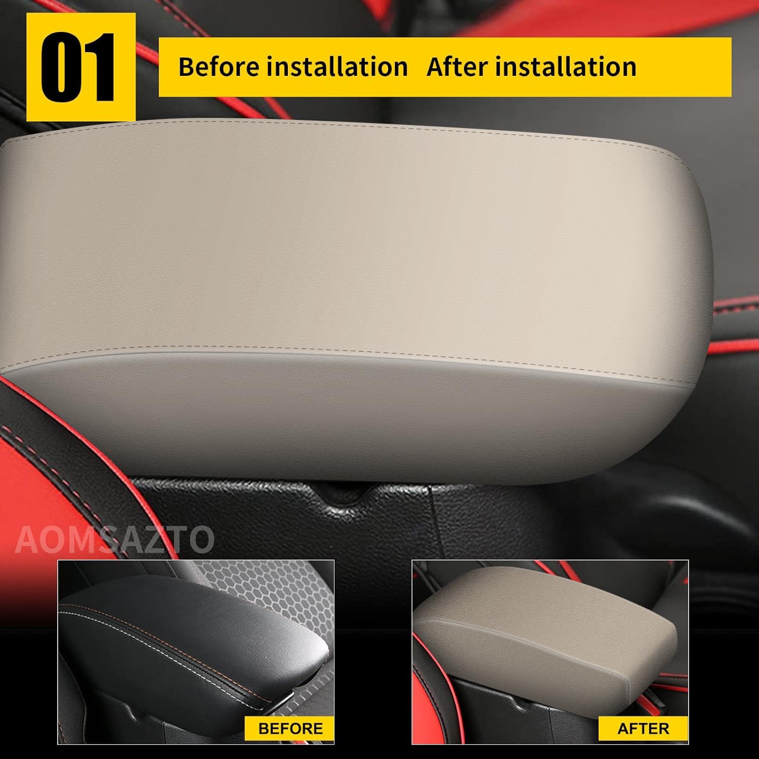 Aomsazto Armrest For Hyundai Sonata 2015-2019 Beige Middle Leather Console Covers