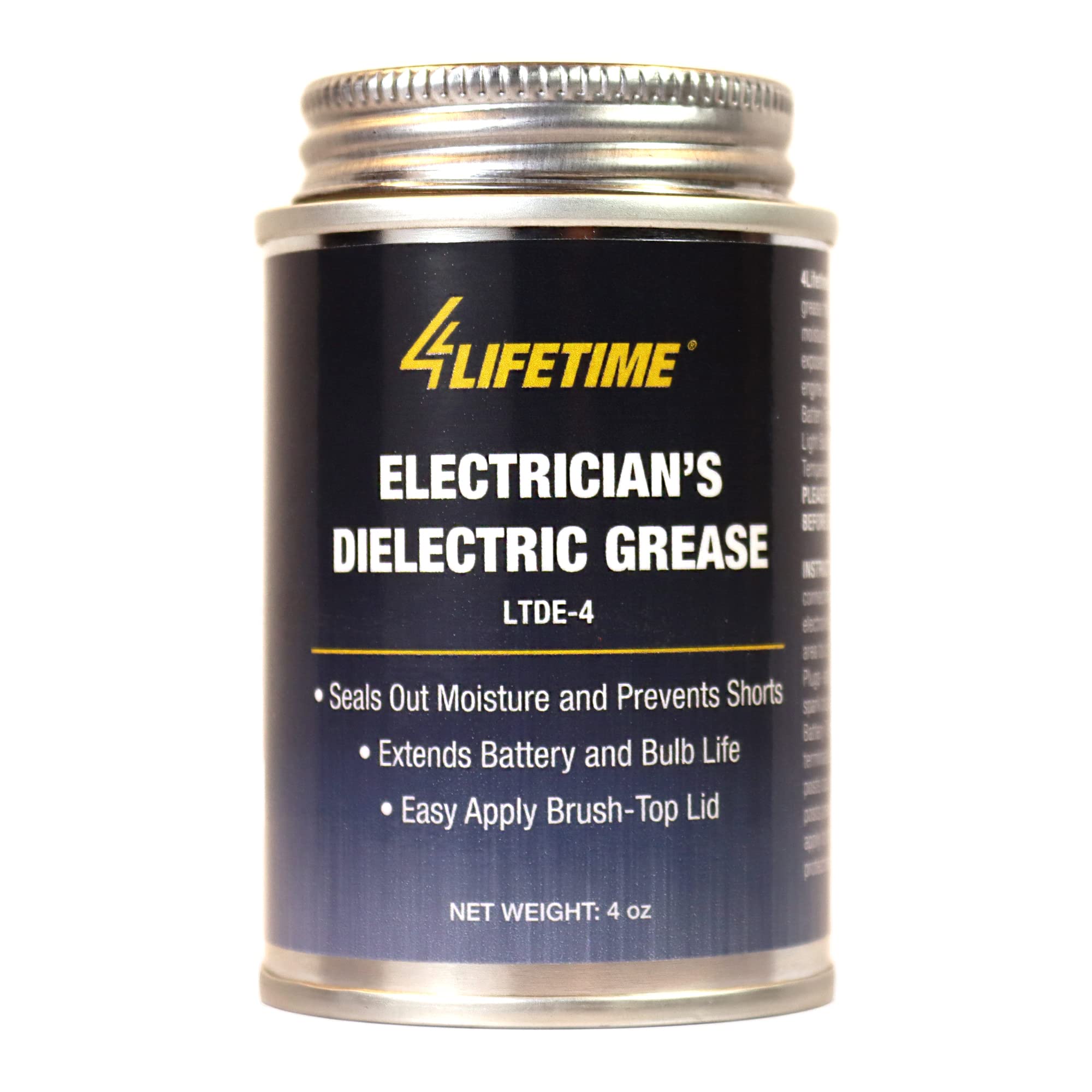 Dielectric Silicone Grease With Battery Terminal Post Washers - Waterproof And Non-Conductive Lubricant For Electrical And Automotive Applications - Easy Application 4Oz Brush Top Can