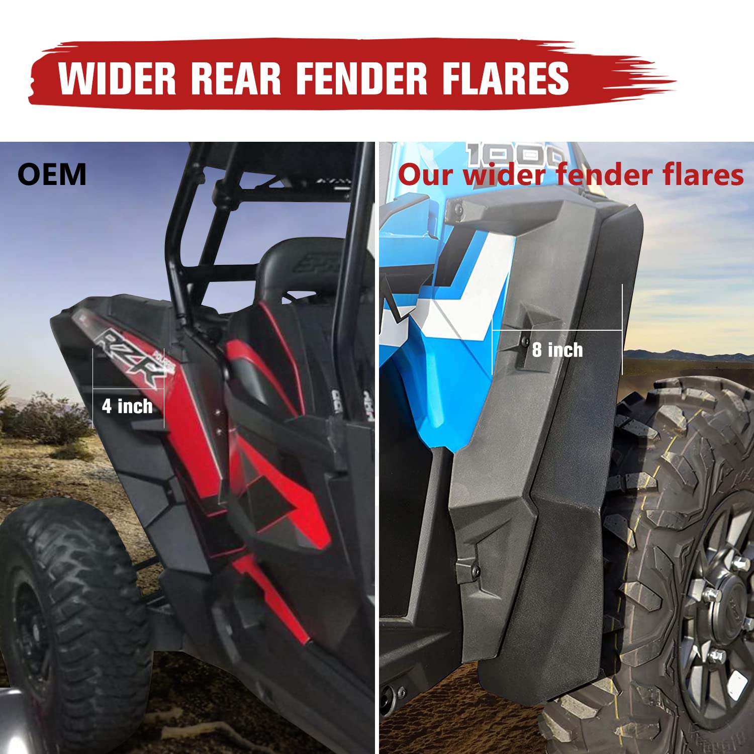 A & UTV PRO Front Mud Flaps & Rear Fender Flares Kit, XXL, Black, Model AUPFMPRZR1U, for Polaris RZR XP/XP 4 1000