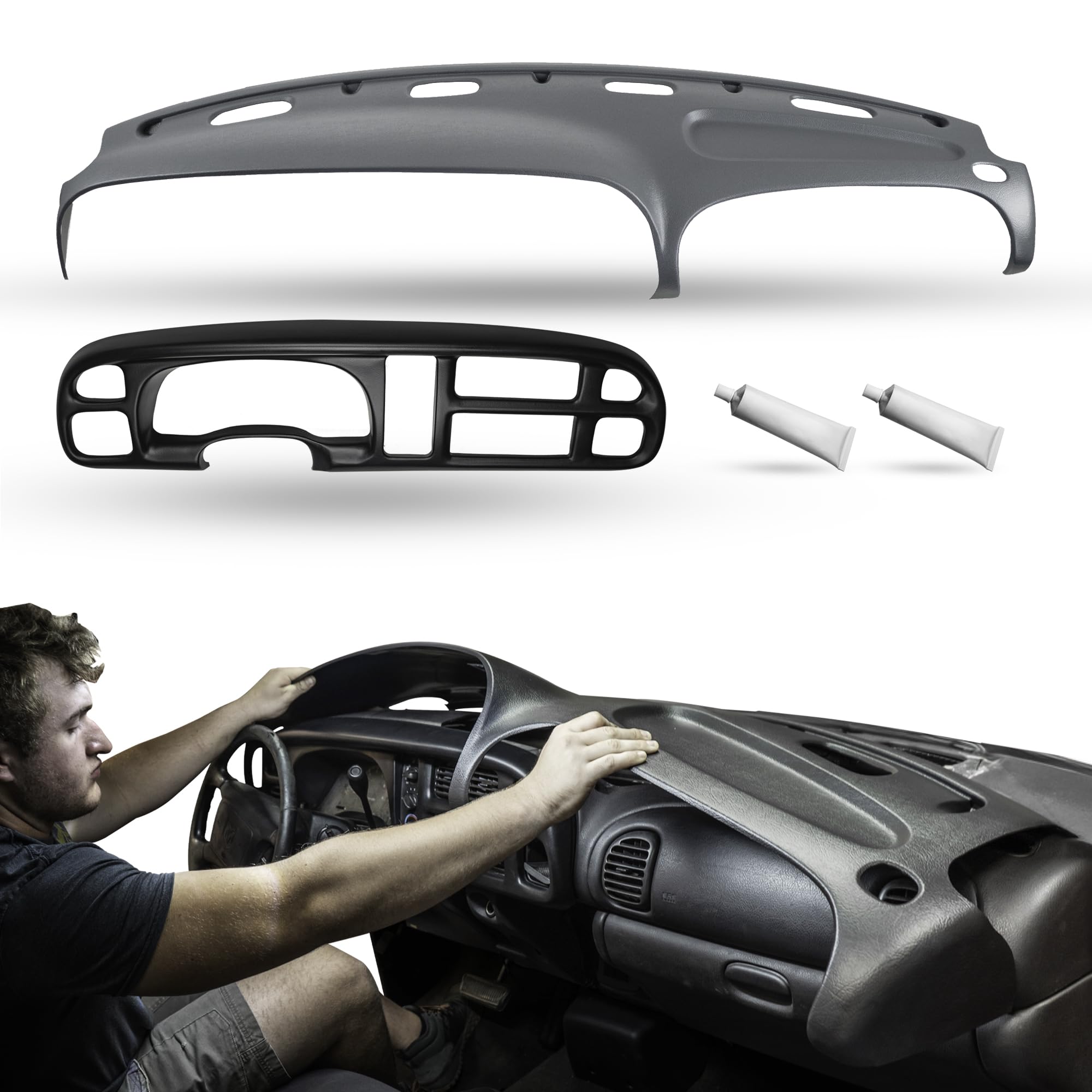 Dashskin Molded Dash Skin Cover & Bezel Cover (Not Replacement Parts) Compatible With 99-01 Dodge Ram 1500 (99-02 Ram 2500 & 350