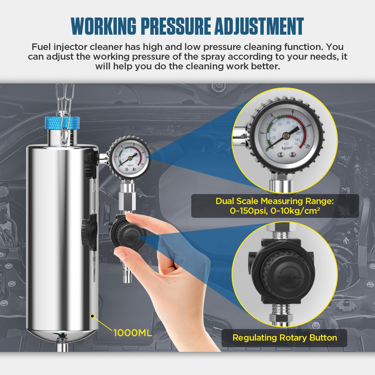 Fuel Injector Cleaner Tool Kit 1000Ml 150Psi Disassembly-Free Fuel Injection System Cleaner Pressure Adjustment Fuel Injector Cl