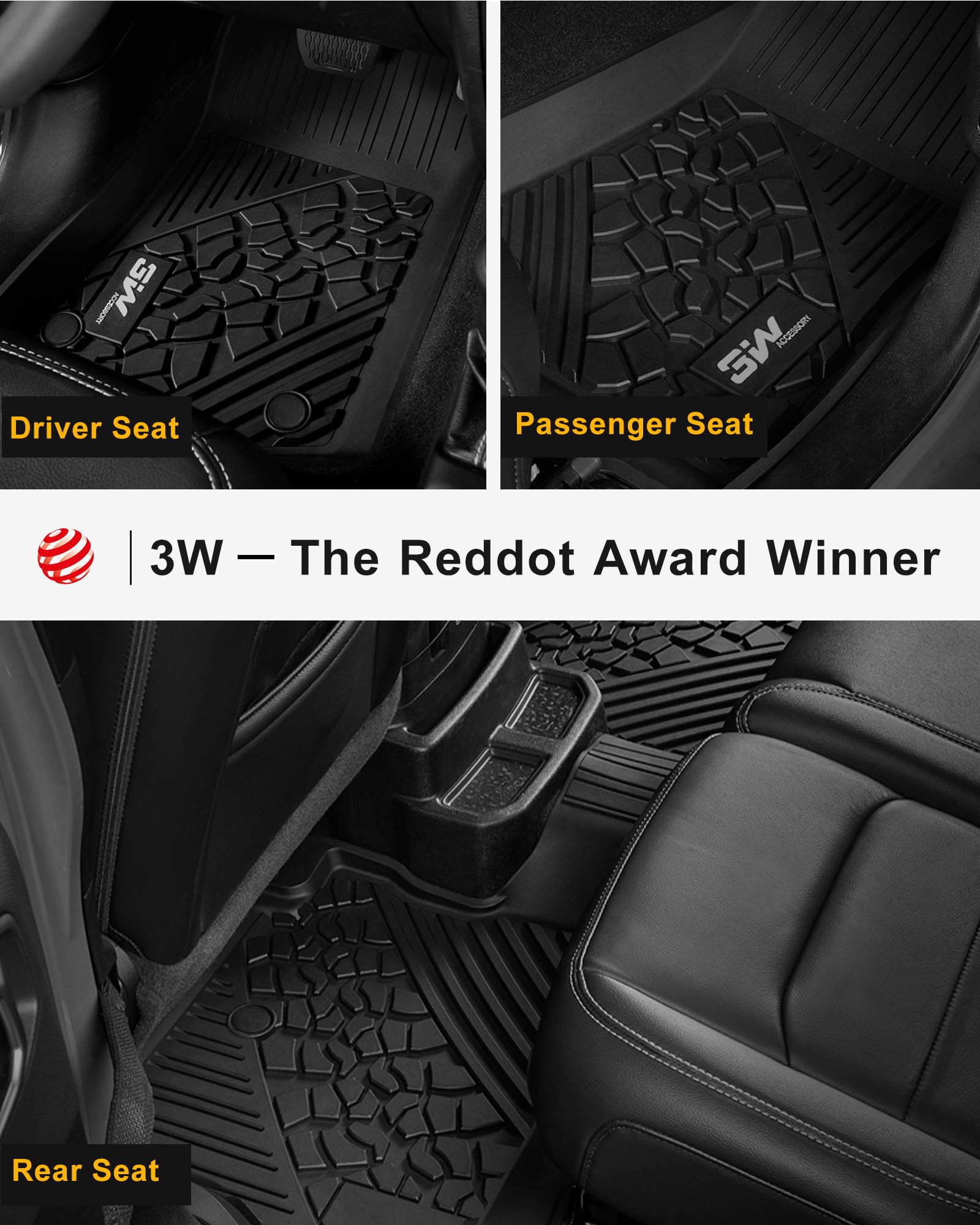 3W Floor Mats Fit for Jeep Wrangler JK 2013-2018 Unlimited 4 Door Only (Non JL or 4XE) TPE All Weather Custom Fit Floor Liner fo