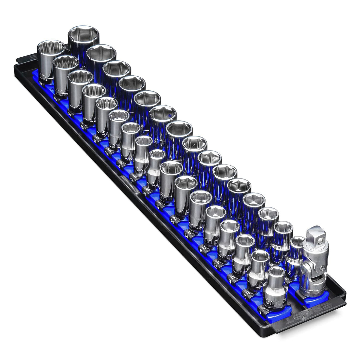 Ernst Manufacturing 19-Inch Socket Boss 2-Rail 1/2-Inch-Drive Socket Organizer, Blue (8457)