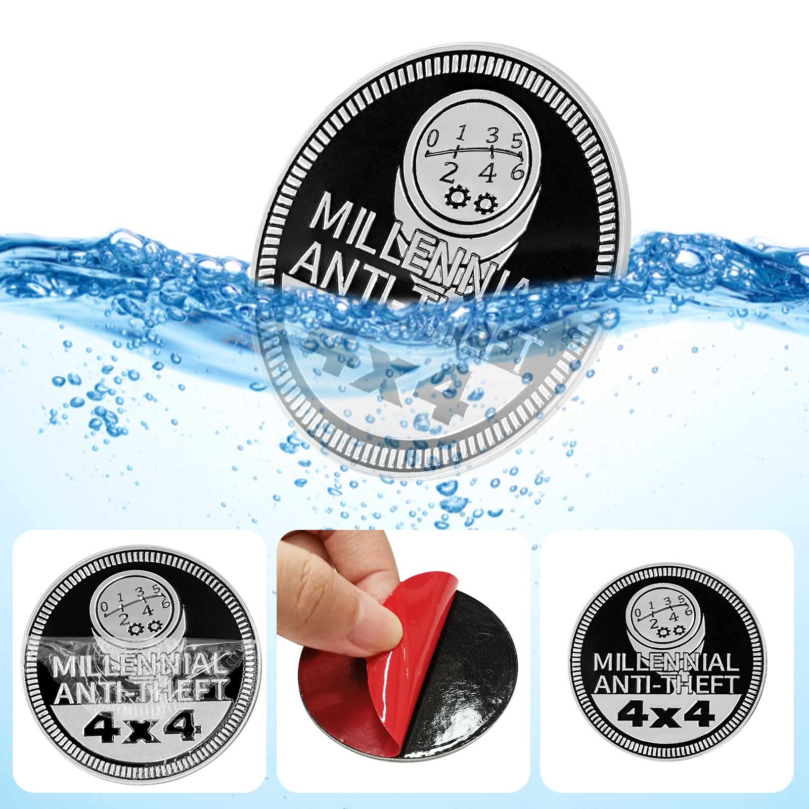 Anti-Theft Badge Rated Car Emblem, 4 X 4 Automotive Car Badge Decals Stickers 3D Metal Car Badges Round Emblem Decals Compatible With Jeep Wrangler Vehicles Trucks Suv + Mask Hook