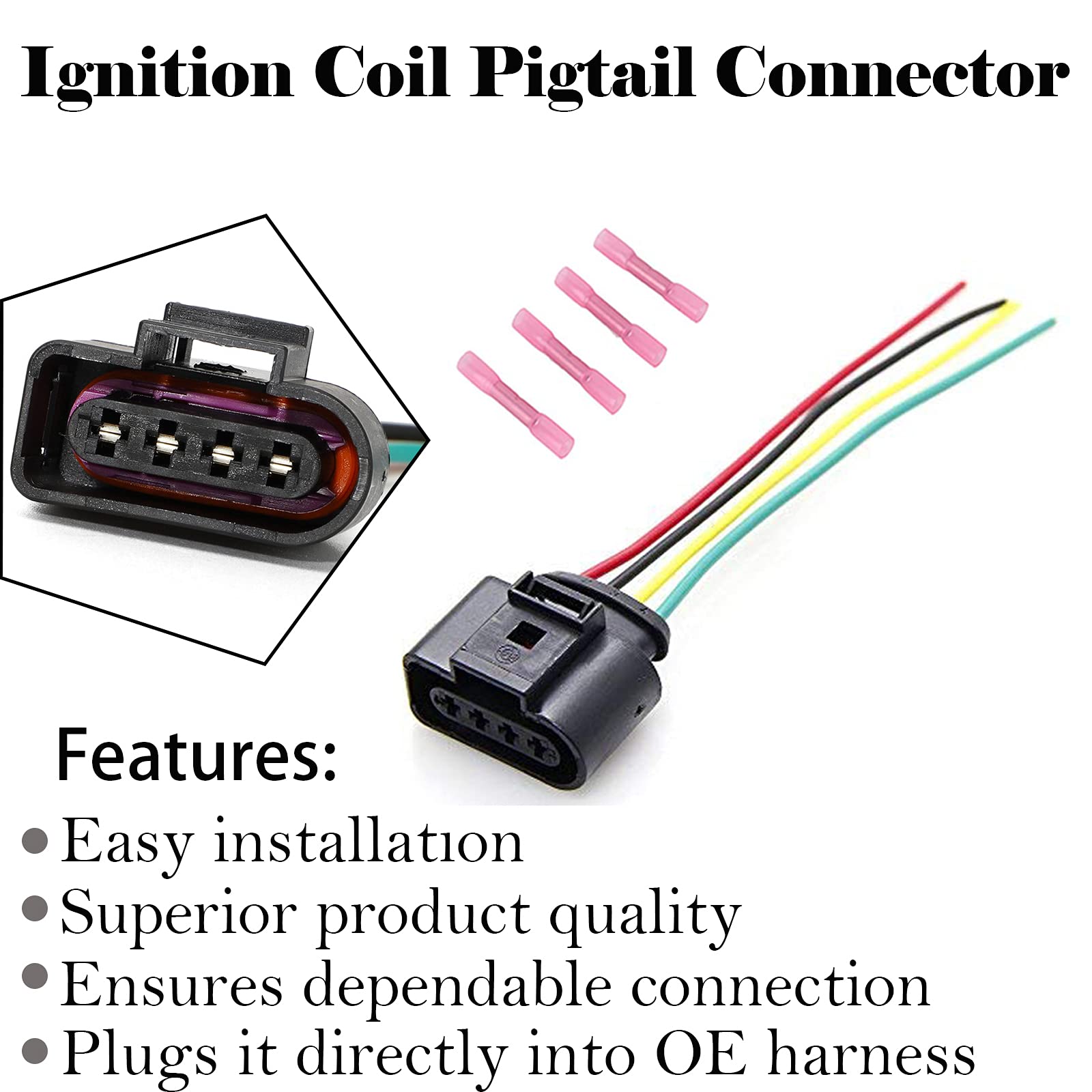 Vw Ignition Coil Connector Plug Harness Compatible with Volkswagen Vw Passat Audi A4 1.8T, 2.0T, 2.5L, 3.2L, 4.2L 4 Pack Vw Igni