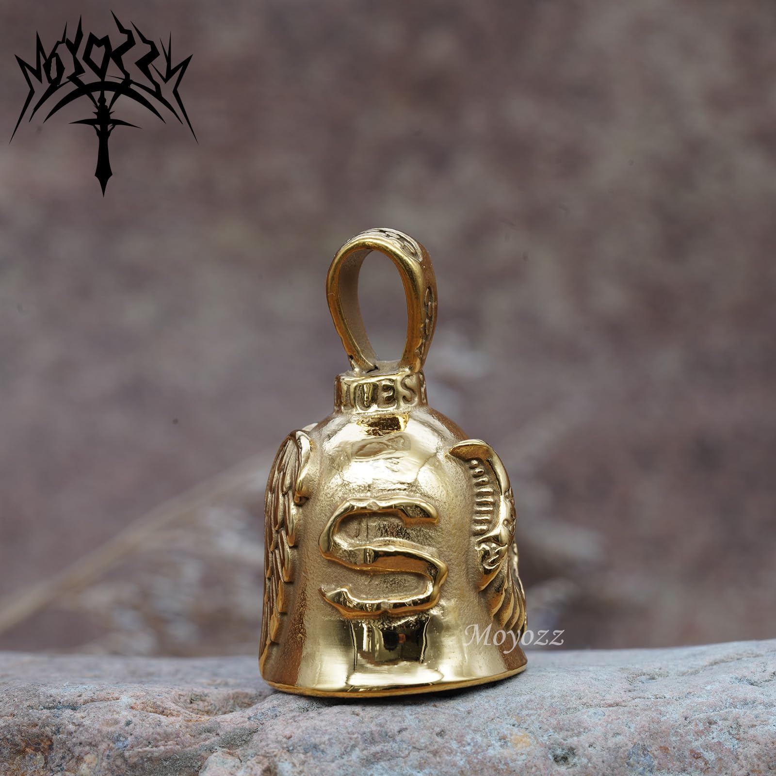 MOYOZZ Angel Wing Knight Bell Letters USA Motorcycle Bike Riding Guardian Bell - Never Ride Faster Than Your Angel Can Fly (Gold