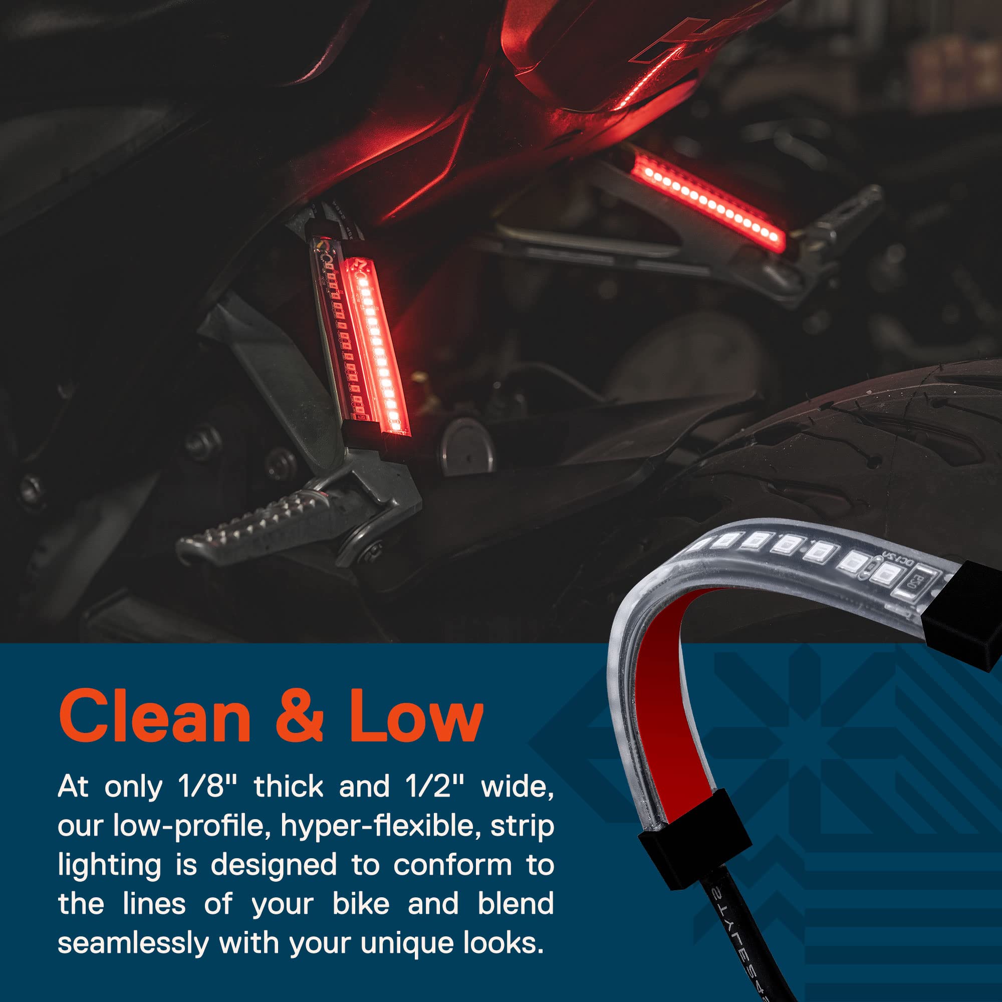 ONLINE LED STORE 2pc 5 Red Waterproof Motorcycle Turn Signal & Brake Tail Light Strip Kit - Flexible, Self-Adhesive, for Dirt Bike ATV