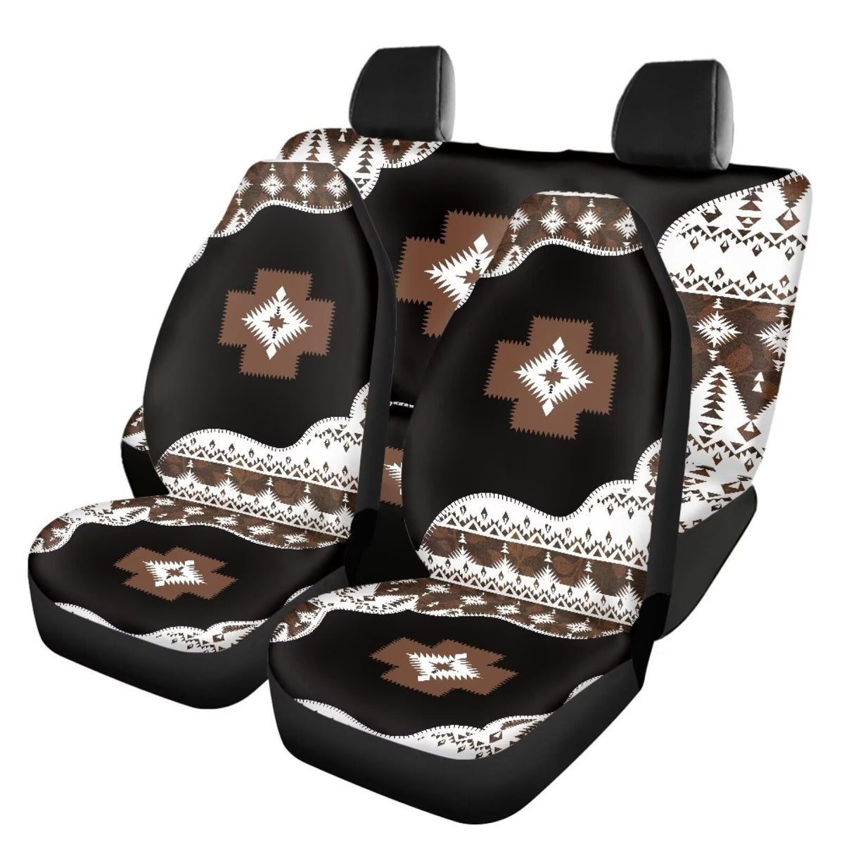 TSVAGA 4Pcs Car Seat Cover Full Set for Most Cars SUVs, Boho Car Accessories Leather Seat Protector Anti Scratch, Universal Auto