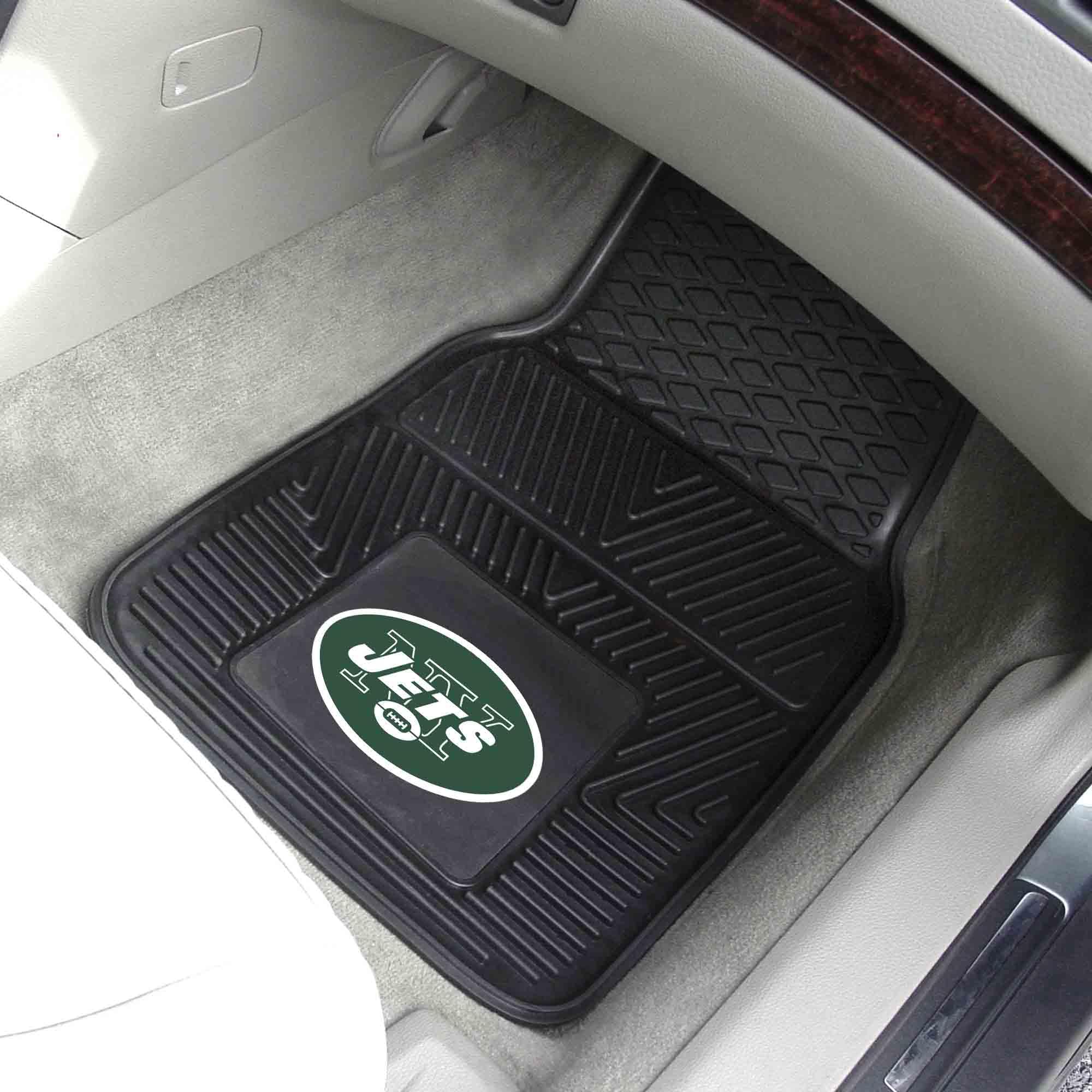 Fanmats 8773 New York Jets 2-Piece Heavy Duty Vinyl Car Mat Set, Front Row Floor Mats, All Weather Protection, Universal Fit, De