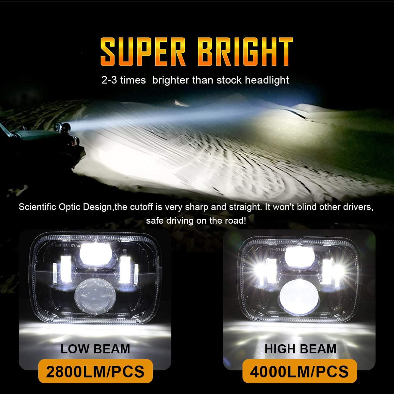 Auxbeam 5X7 7X6 Inch Led Headlights With High Low Beam Dot Approved H6054 6054 Led Rectangular Headlight For Jeep Wrangler Yj Ch